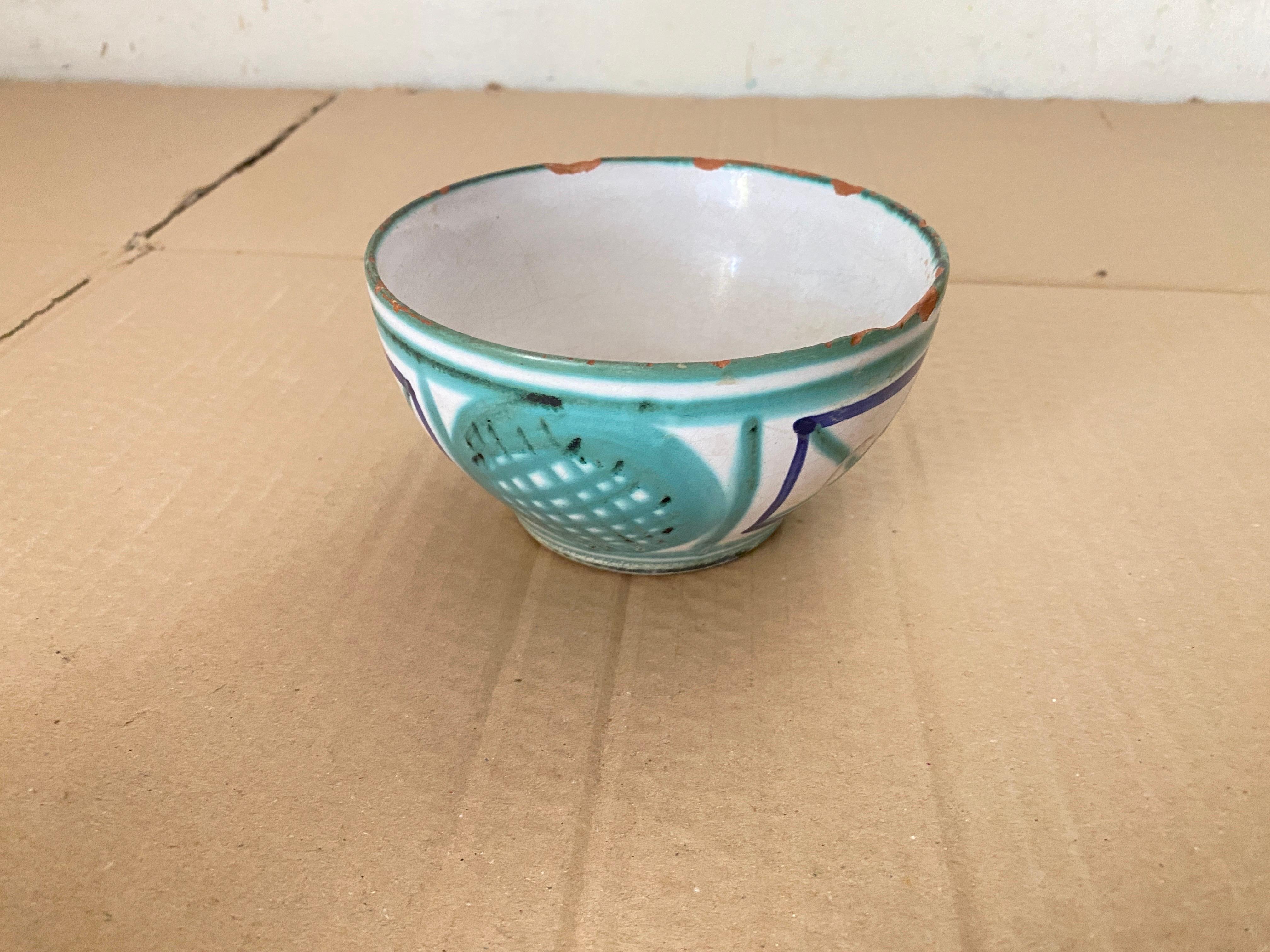 Robert Picault Ceramic bowls Green Blue and Brown Color France 1950 Set of 3 In Fair Condition For Sale In Auribeau sur Siagne, FR