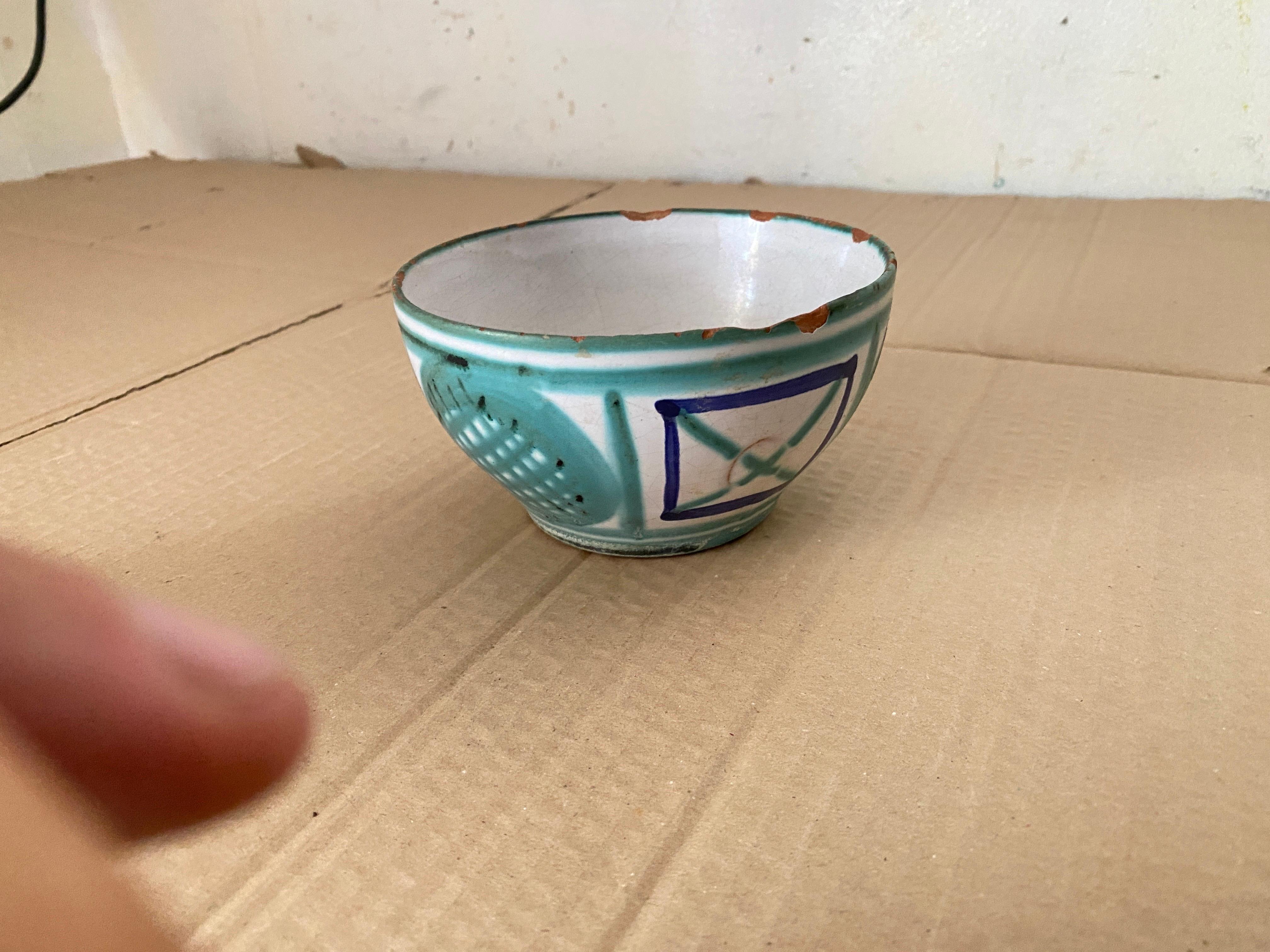 Mid-20th Century Robert Picault Ceramic bowls Green Blue and Brown Color France 1950 Set of 3 For Sale