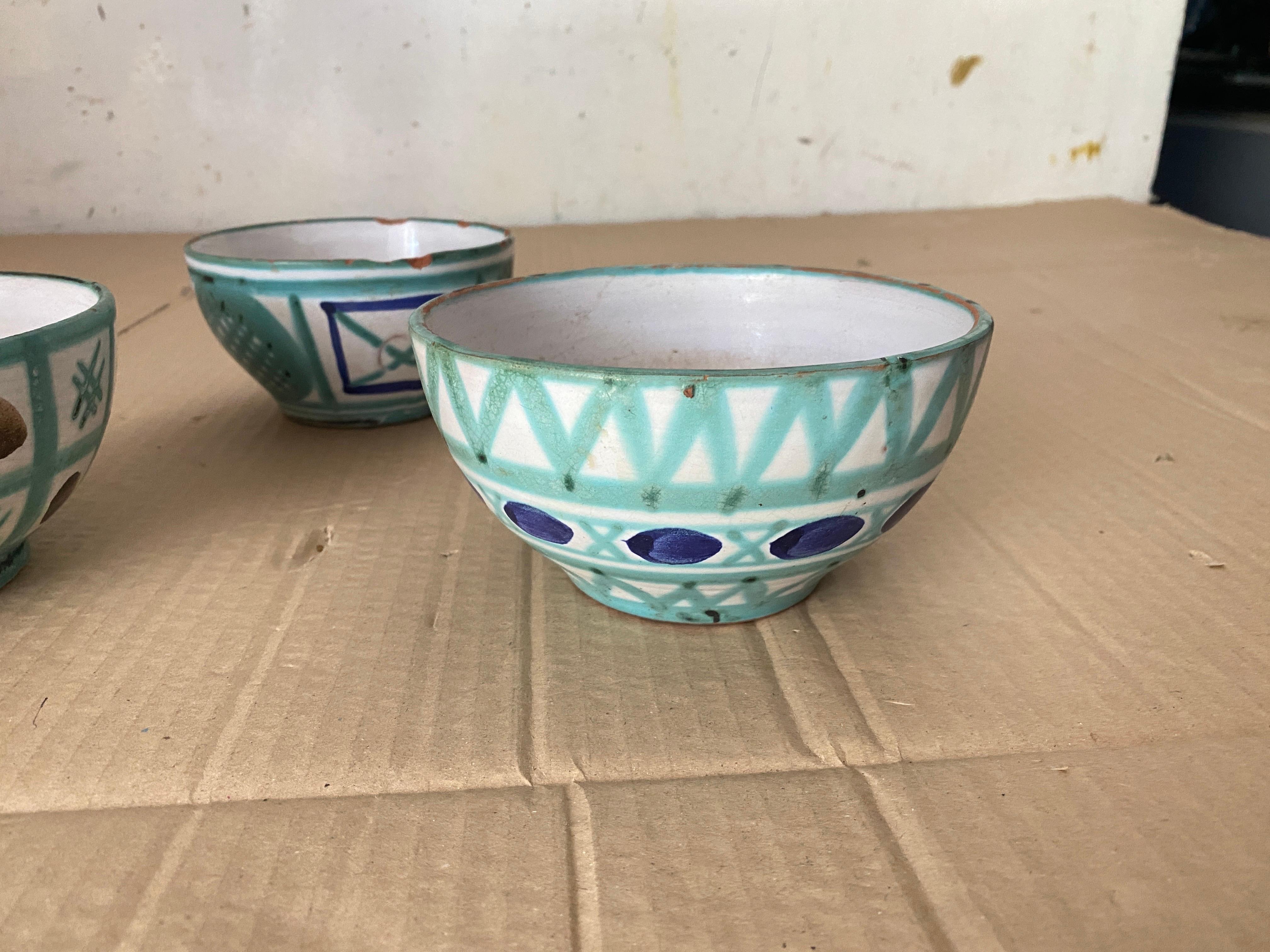 Robert Picault Ceramic bowls Green Blue and Brown Color France 1950 Set of 3 For Sale 2