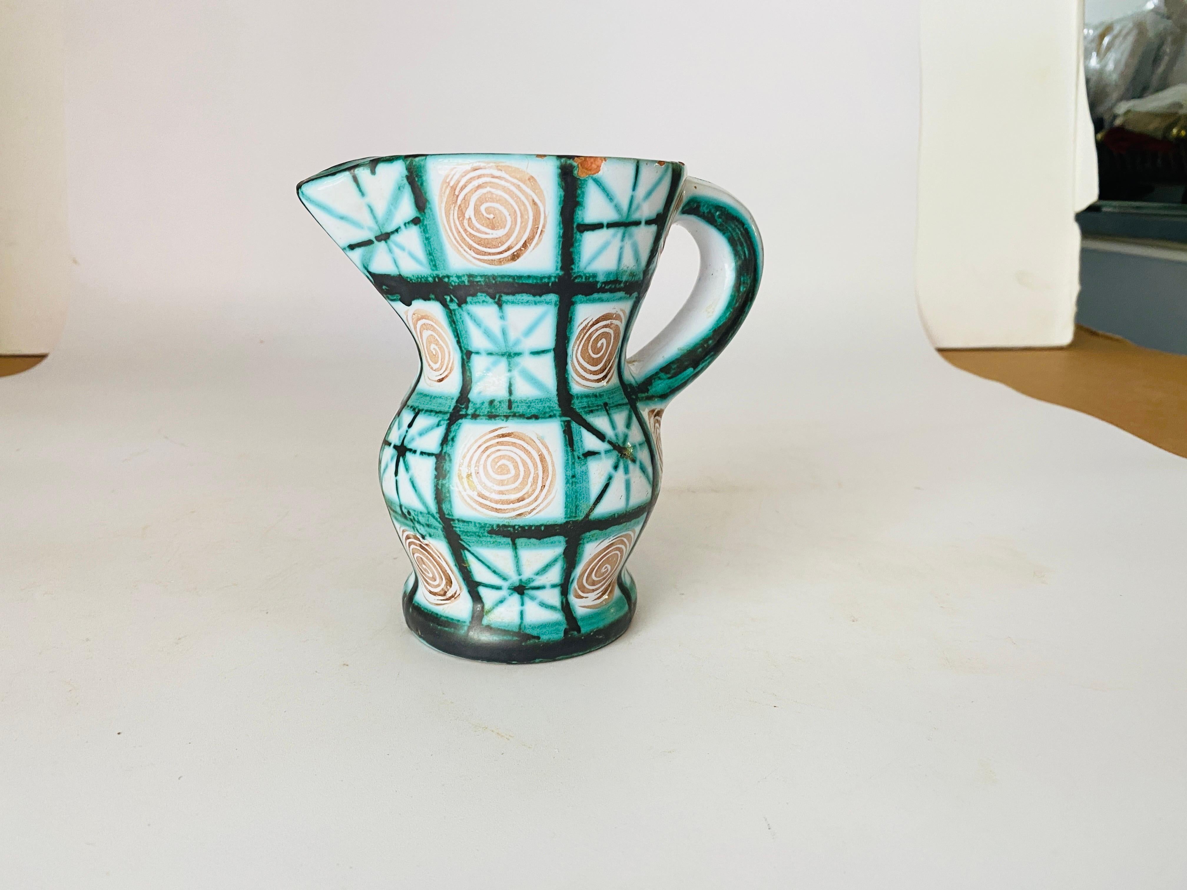 Robert Picault Ceramic Pitcher Vallauris Green and Brown Color France, 1960 For Sale 7