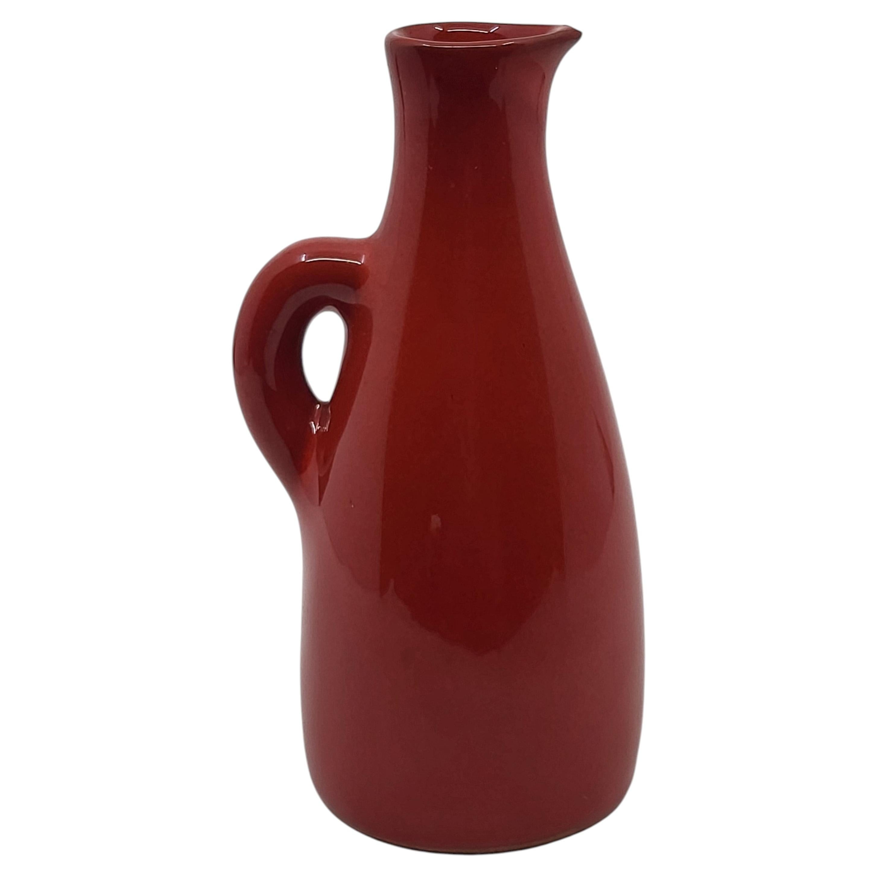 Robert Picault Ceramic Pitcher, Vibrant Red, Vallauris, Circa 1950