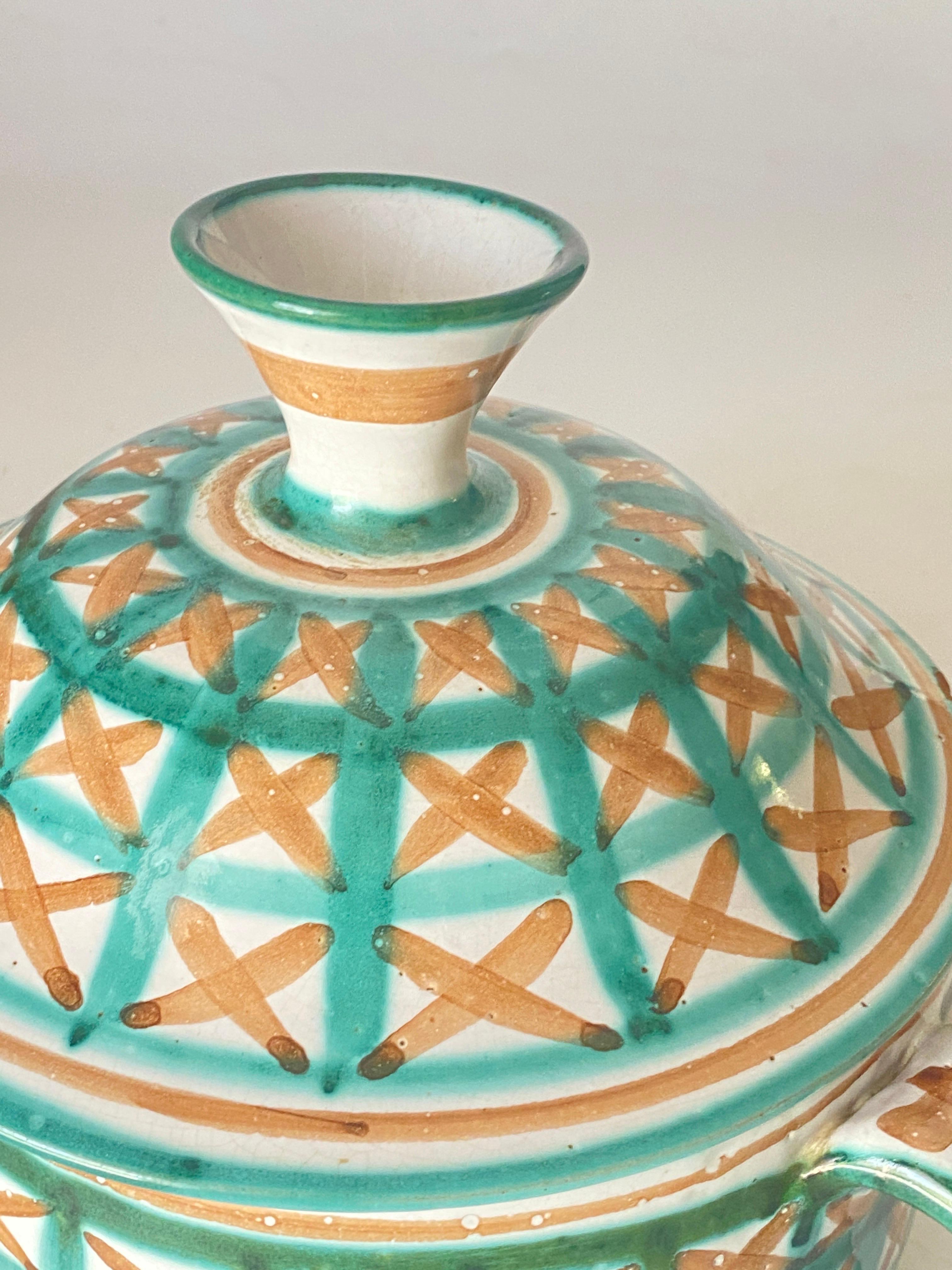 Hand-Painted Robert Picault  Soup Tureens Vallauris with Lid Green and Brown, France, 1960 For Sale