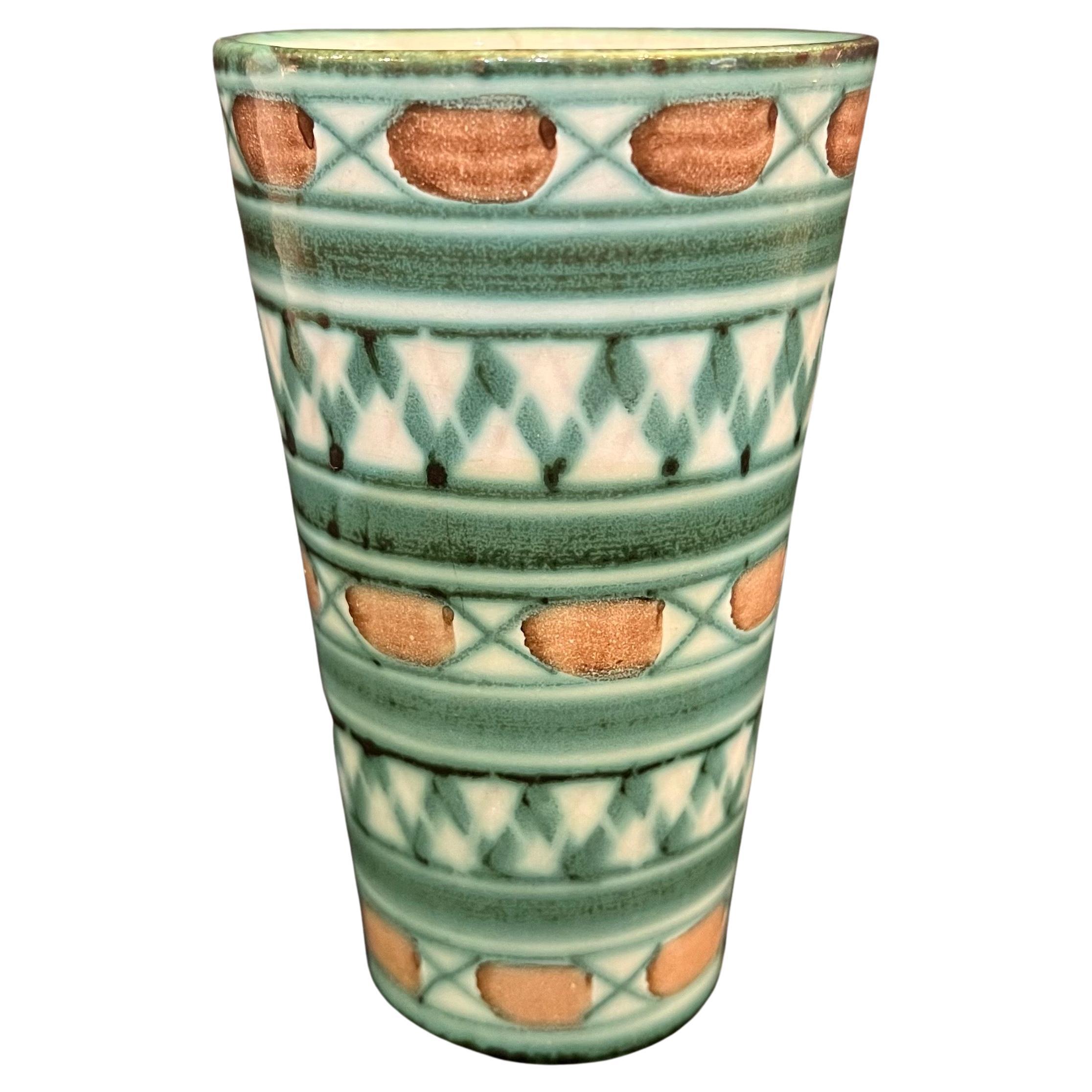 Robert The Picault pour Vallauris Vase en poterie française du milieu du siècle peint à la main et signé