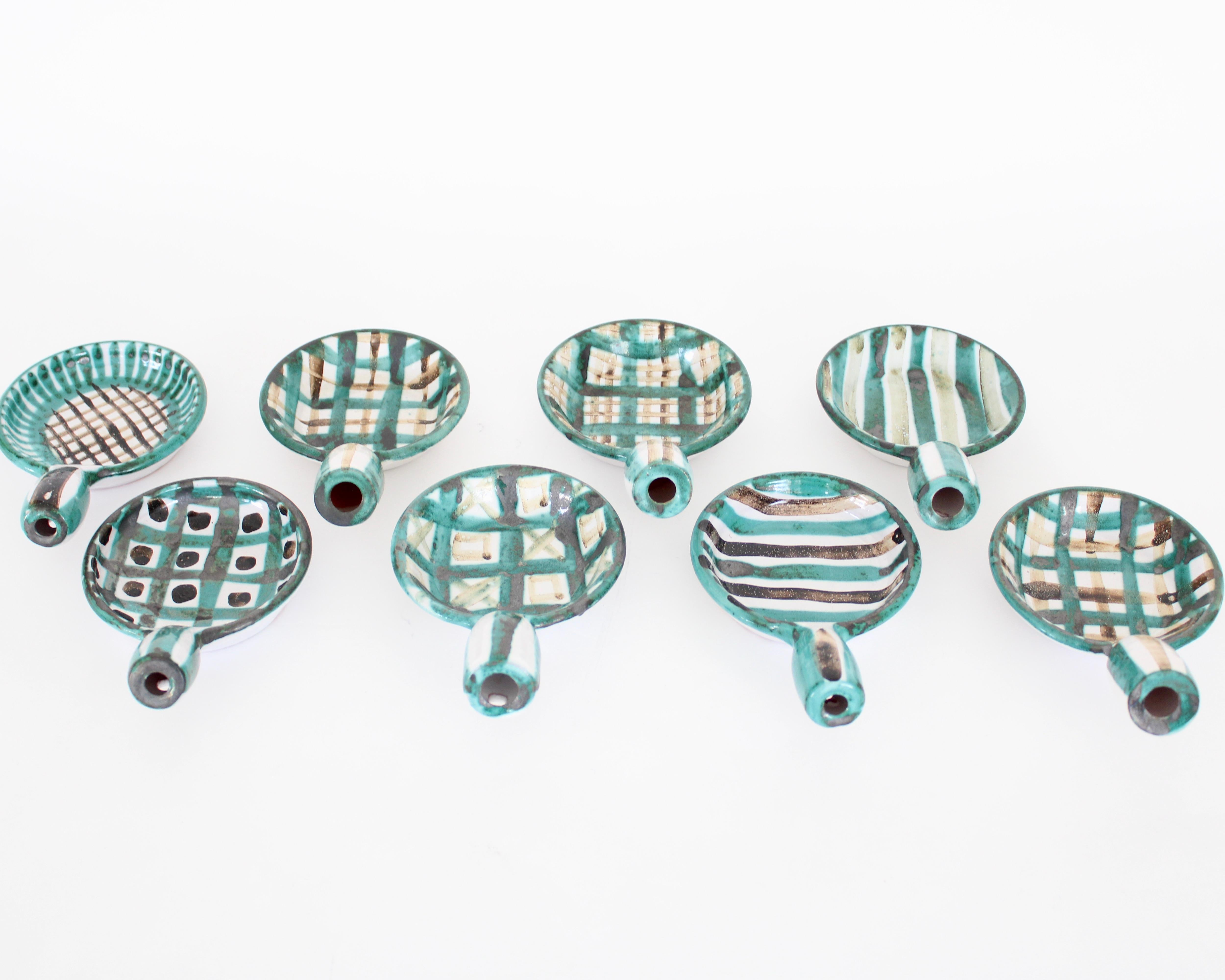 Mid-Century Modern Robert Picault French Ceramic Artist Set of Eight Ceramic Appetizer Dishes