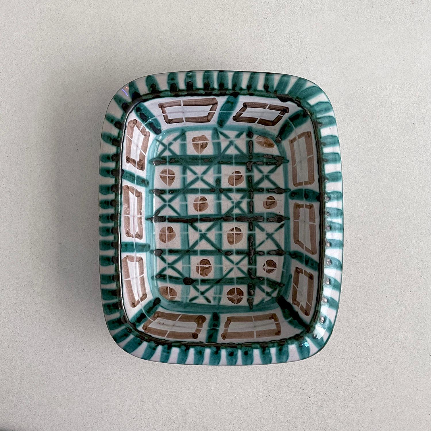 Robert Picault French ceramic vessel
France, circa 1950’s 
Can be used as an ashtray or catch all
Vibrant pattern, color, and design
No structural damage
Patina from age and use
Marked identification
Additional Robert Picault pieces are available,