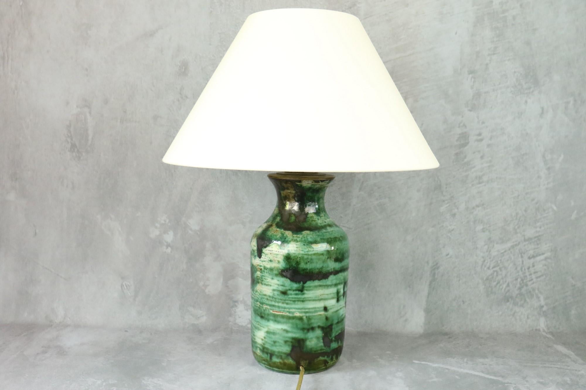 Robert Picault, High Ceramic Lamp, Signed, Vallauris, France, 1950s For Sale 4