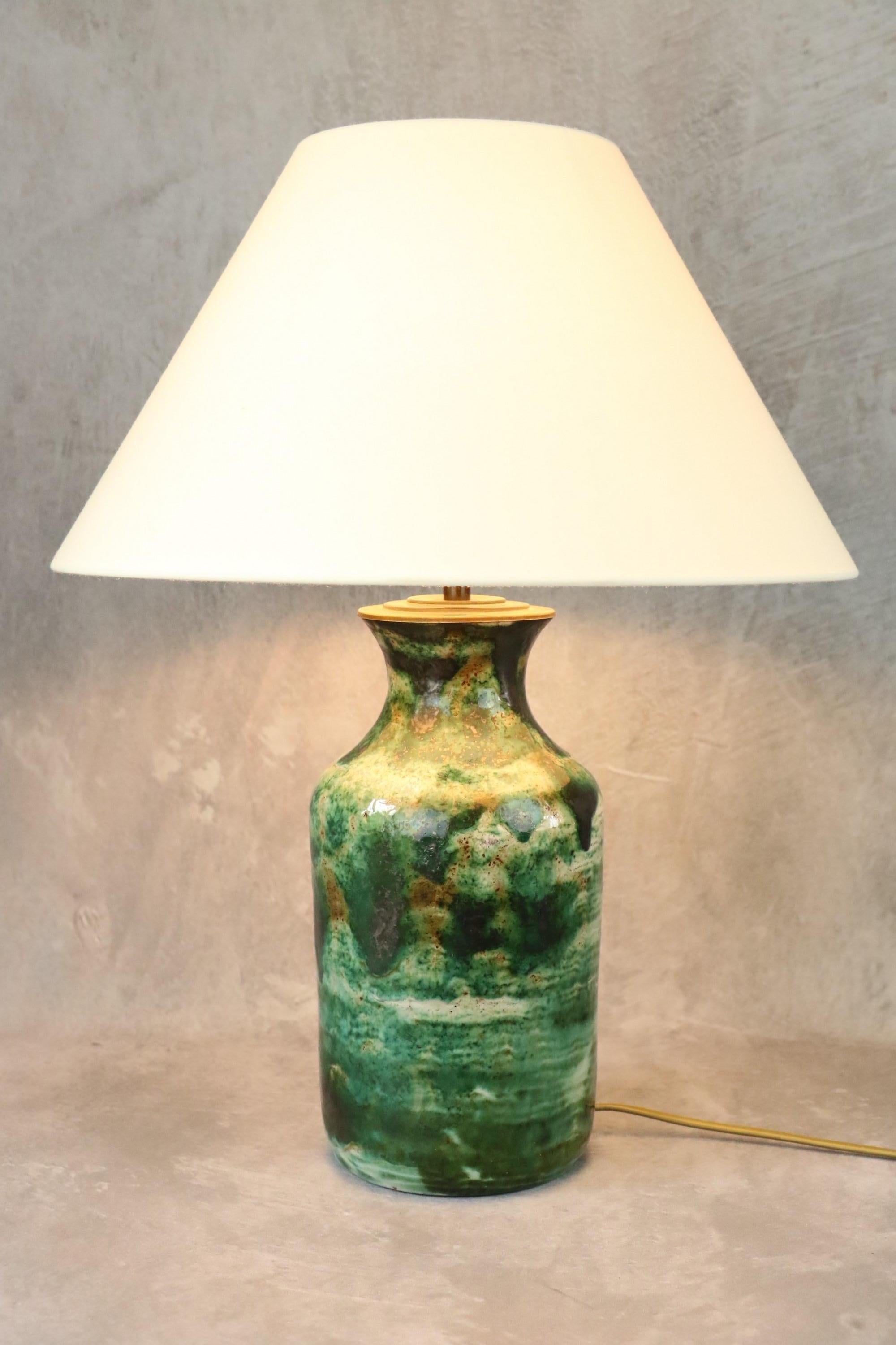 Robert Picault, High Ceramic Lamp, Signed, Vallauris, France, 1950s For Sale 5