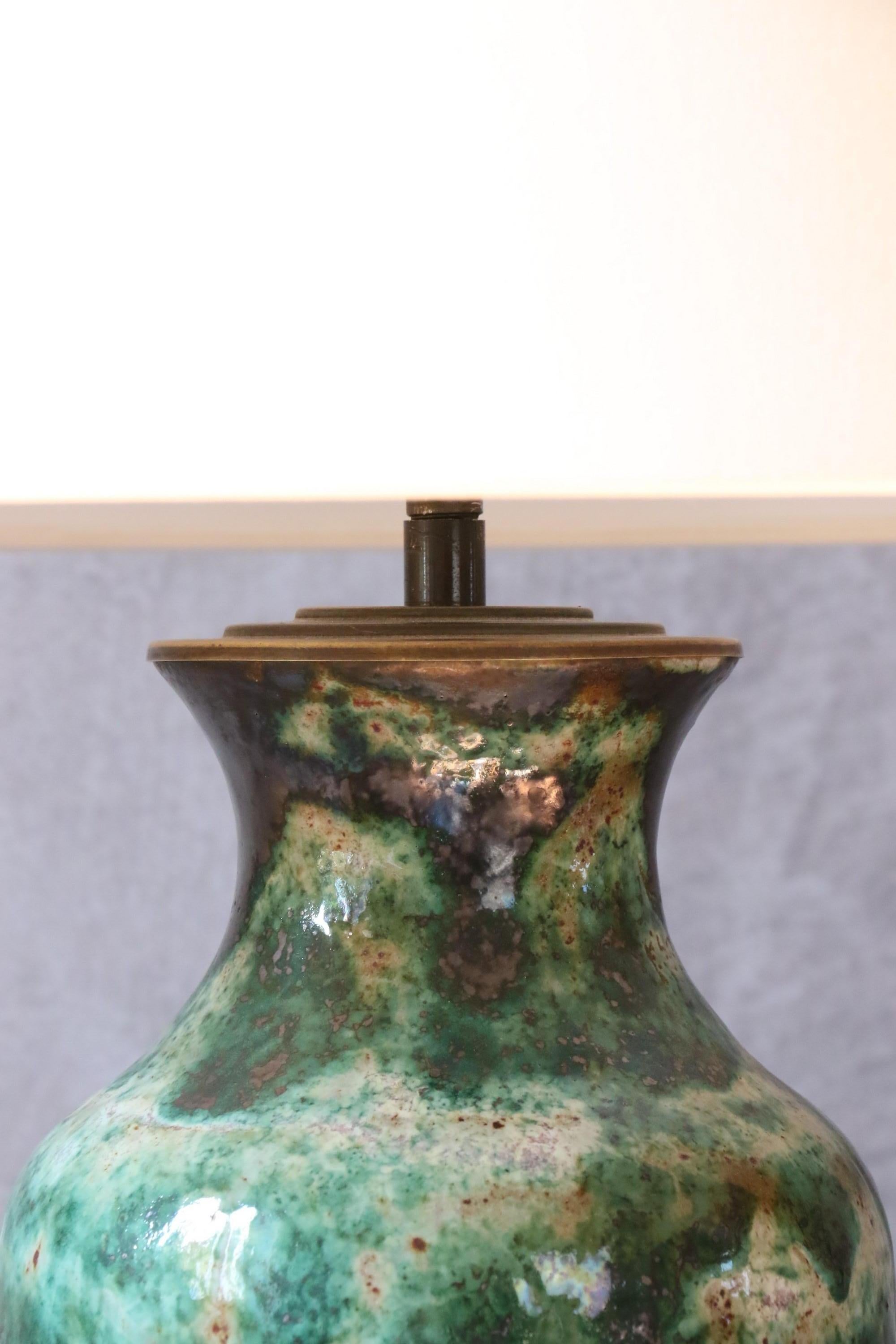 Mid-Century Modern Robert Picault, High Ceramic Lamp, Signed, Vallauris, France, 1950s For Sale