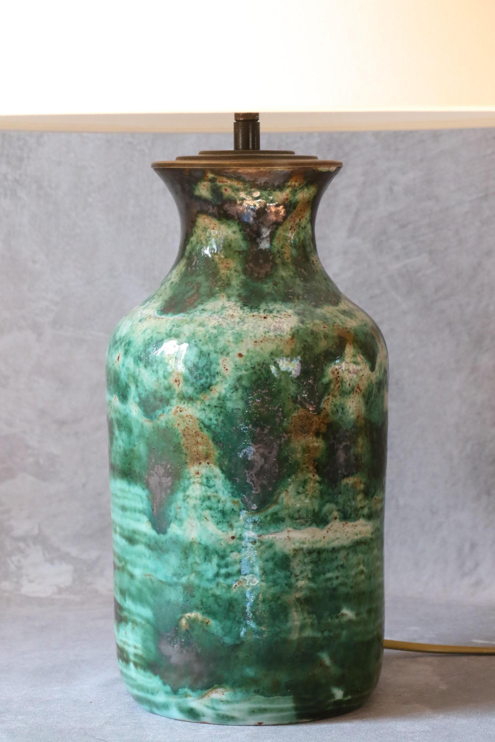 French Robert Picault, High Ceramic Lamp, Signed, Vallauris, France, 1950s For Sale