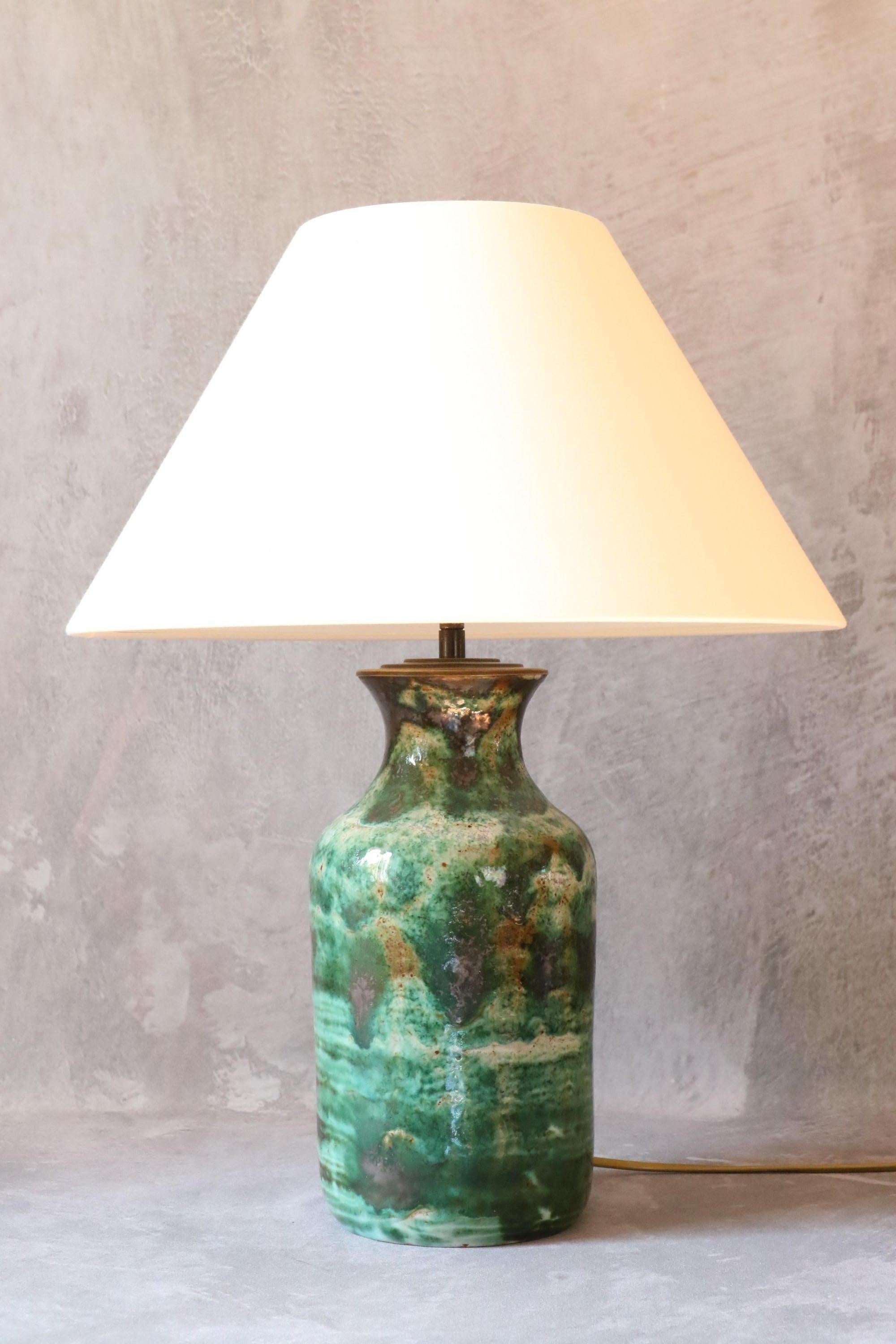 Hand-Painted Robert Picault, High Ceramic Lamp, Signed, Vallauris, France, 1950s