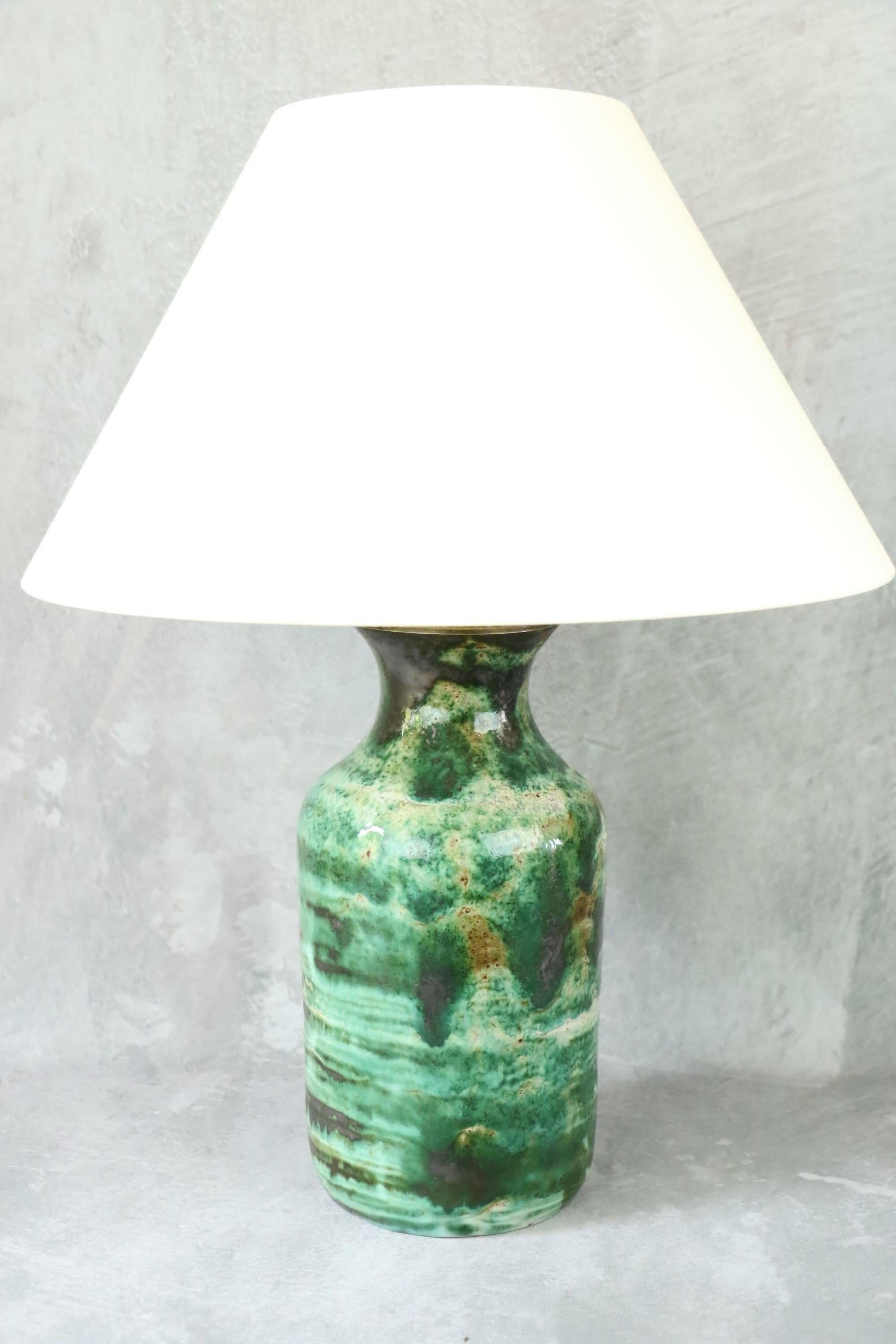 20th Century Robert Picault, High Ceramic Lamp, Signed, Vallauris, France, 1950s For Sale