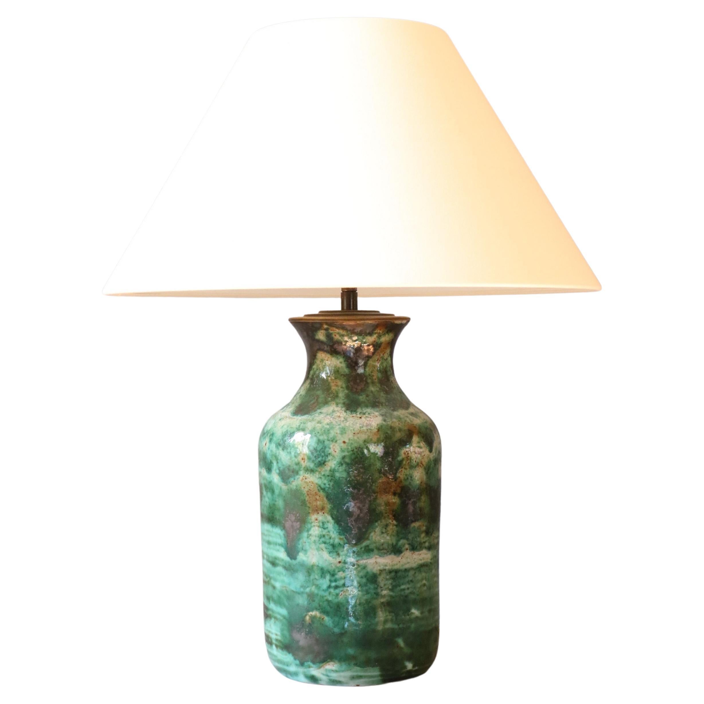 Robert Picault, High Ceramic Lamp, Signed, Vallauris, France, 1950s For Sale