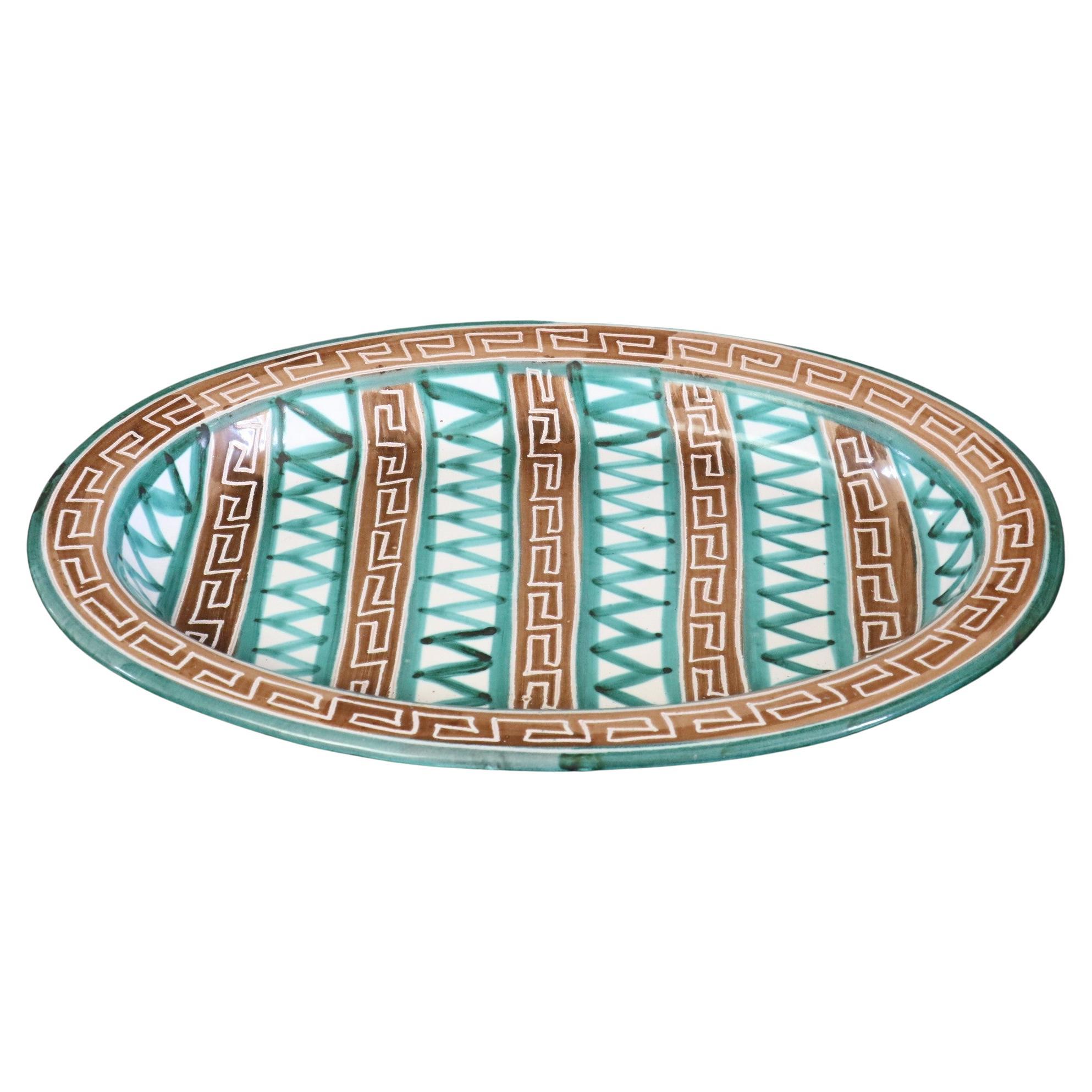 Robert Picault, Large Oval Ceramic Dish, Plate, Signed, Vallauris, France 1950s For Sale