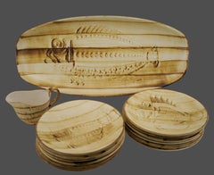 Robert Picault Longchamp Set di pesci in ceramica francese, anni '70