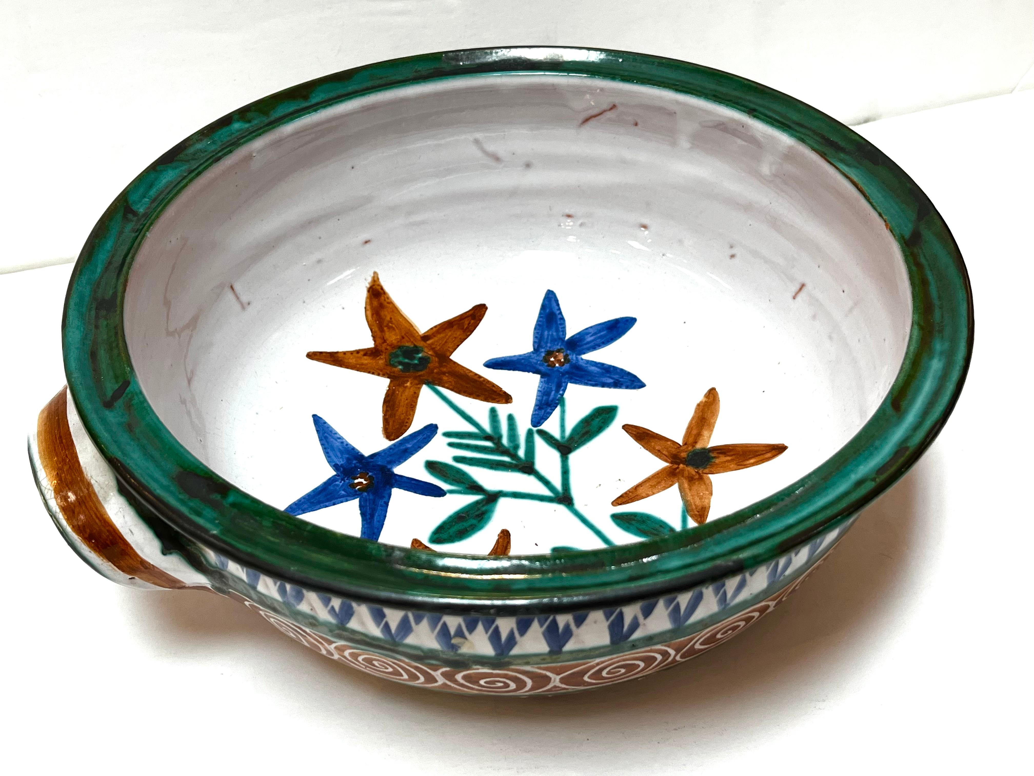 Robert Picault Mid Century French Hand Painted Double Handled Dish Vallauris For Sale 3