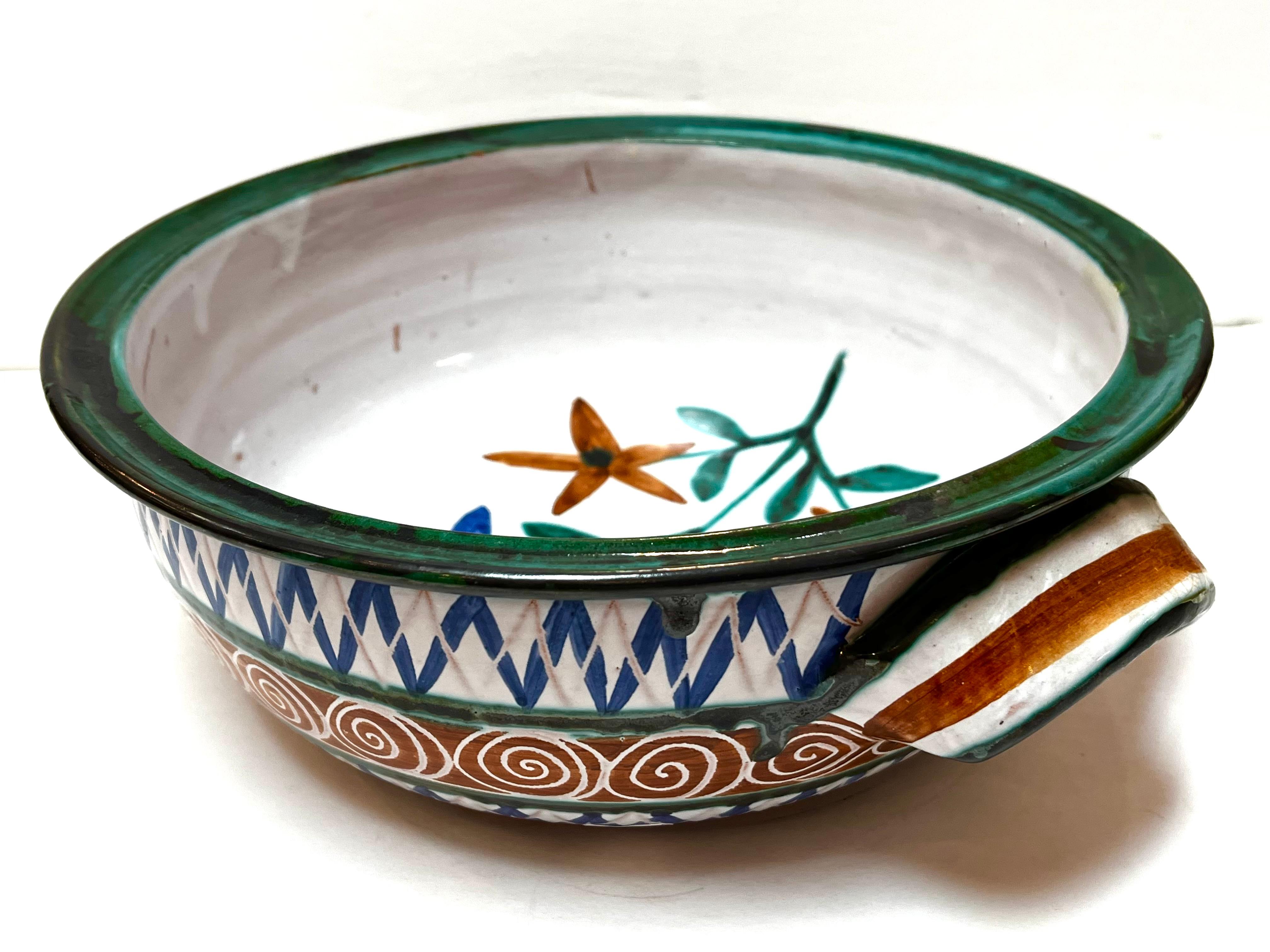 20th Century Robert Picault Mid Century French Hand Painted Double Handled Dish Vallauris For Sale