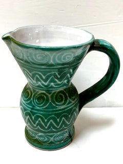 Robert Picault Mid-Century Hand Painted French Pottery Pitcher Vallauris