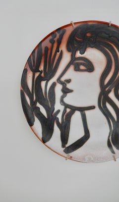 Robert Picault Midcentury French Modern Ceramic Portrait Plate/Vallauris