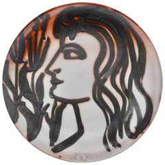 Robert Picault Midcentury French Modern Ceramic Portrait Plate/Vallauris