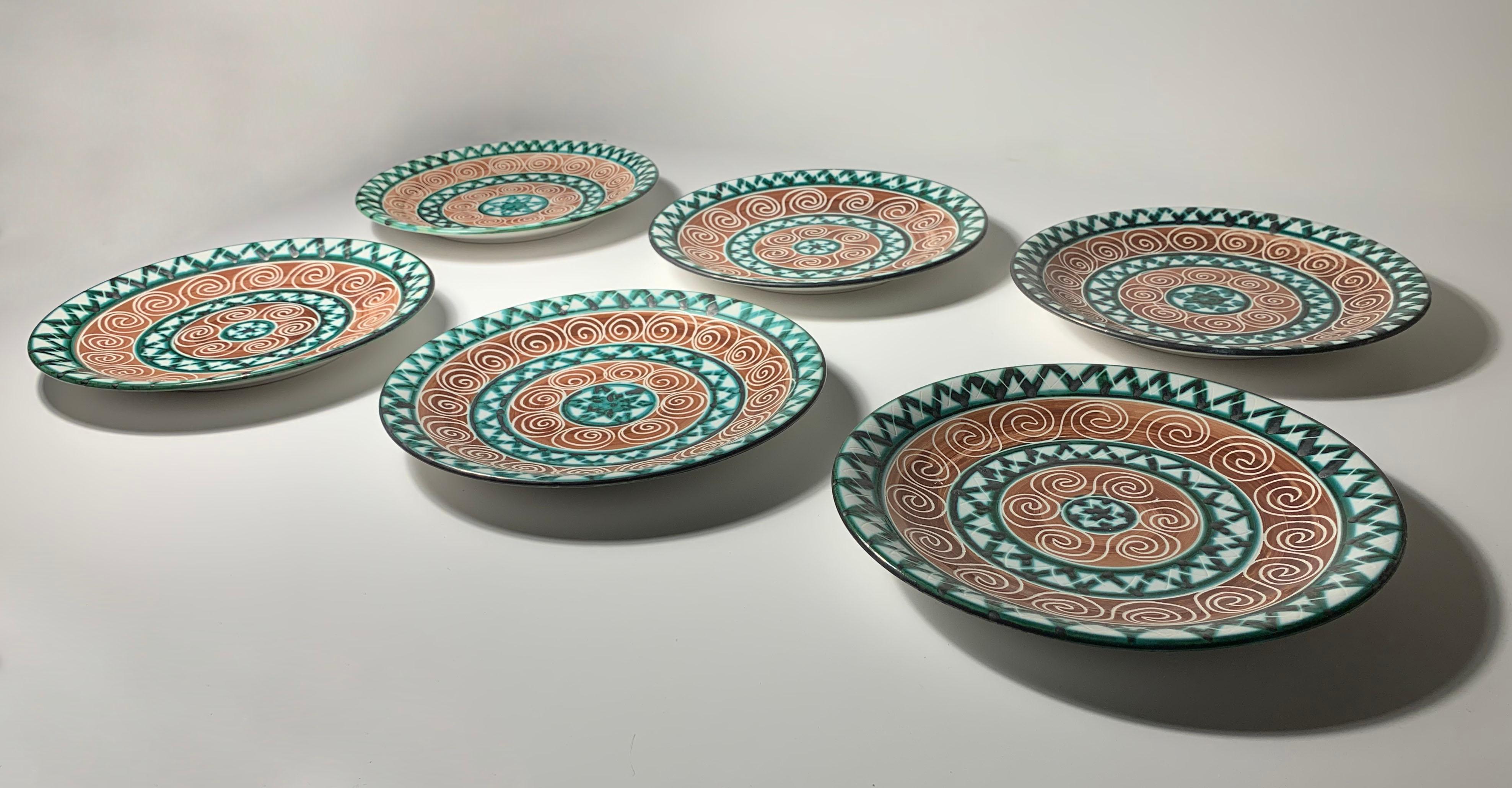 Mid-Century Modern Robert Picault Set of 6 Plates For Sale