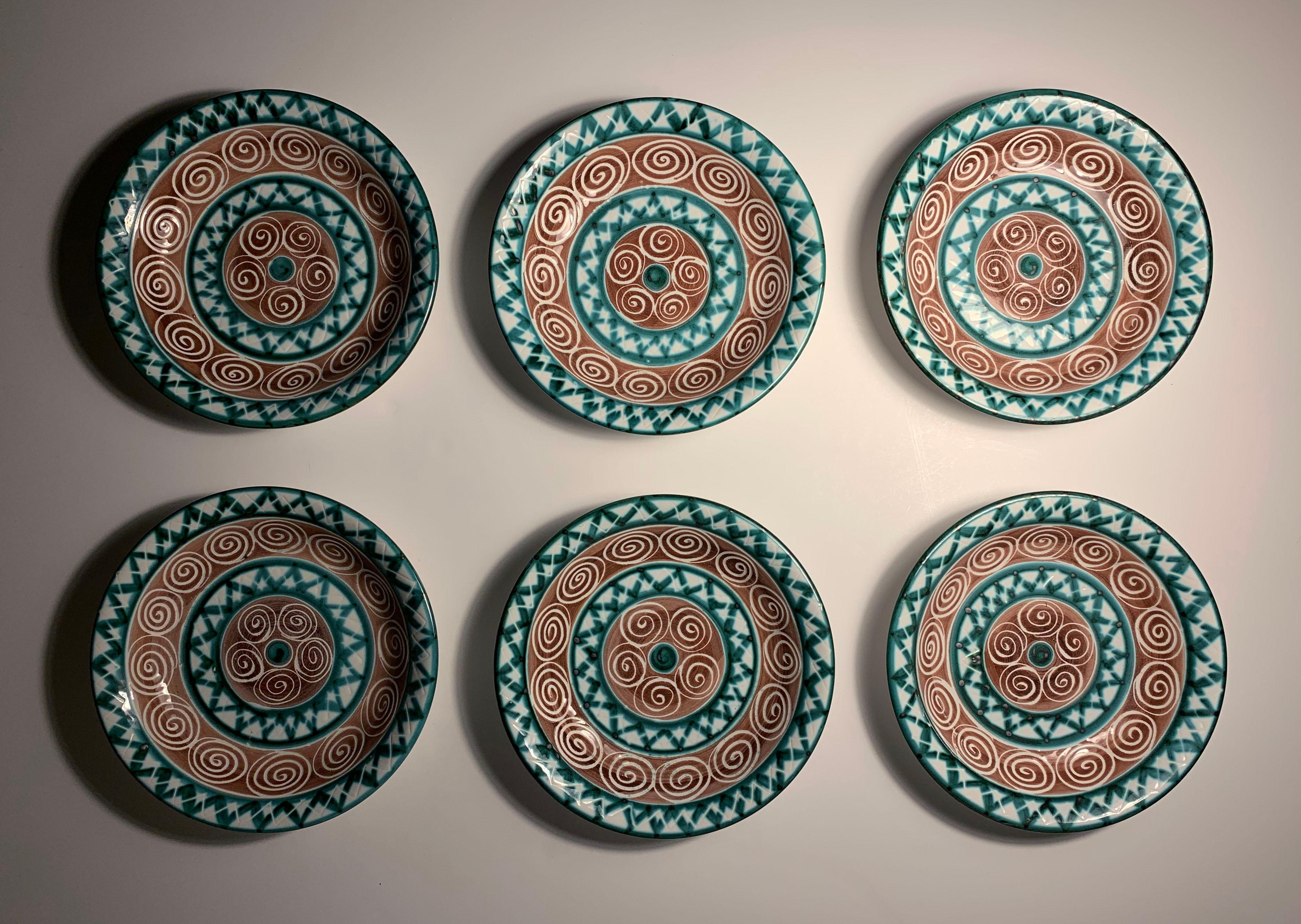 Robert Picault set of 6 shallow bowl plates.