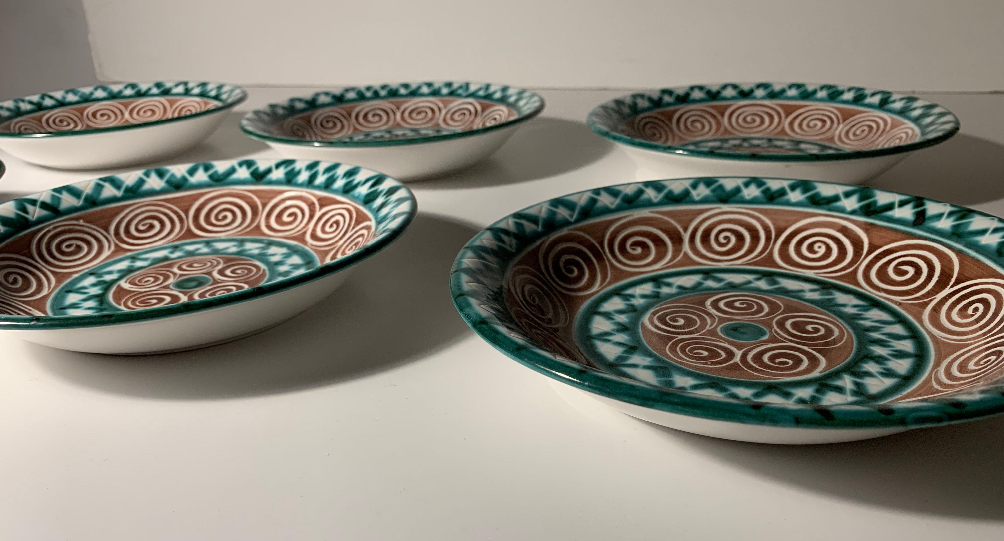 Robert Picault Set of 6 Shallow Bowl Plates In Good Condition For Sale In Chicago, IL