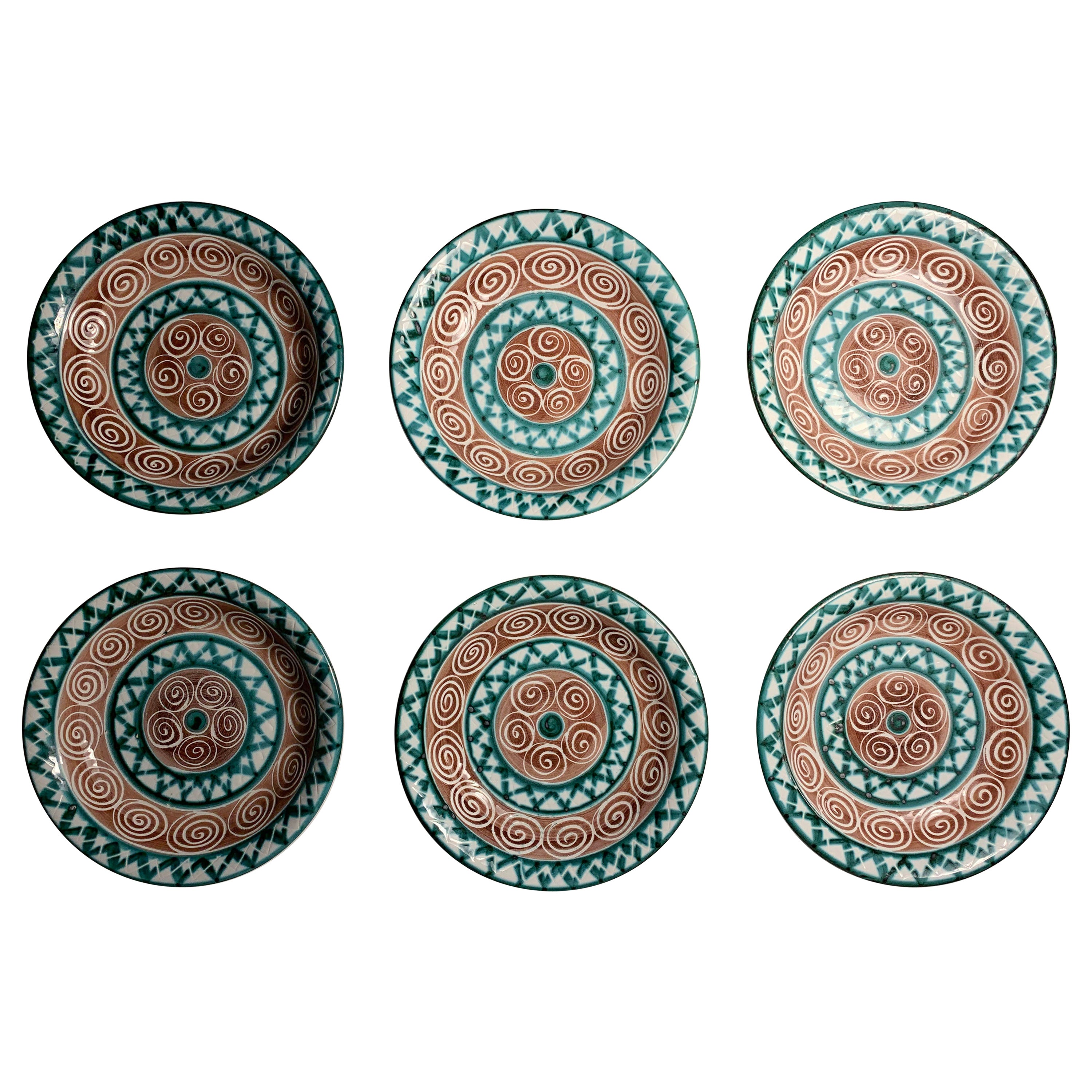 Robert Picault Satz von 6 flachen Schalenplatten