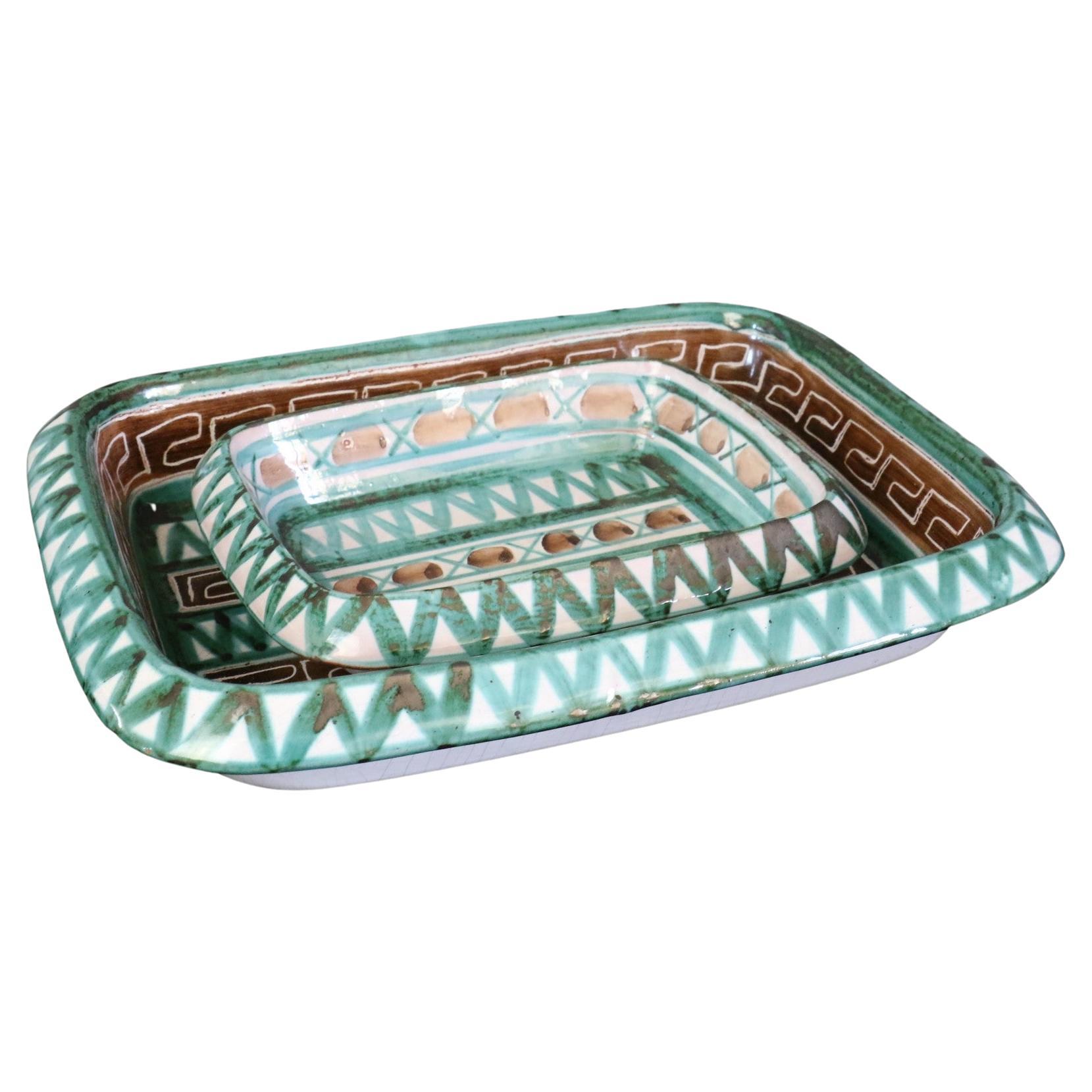 Mid-Century moderno Robert Picault, Set di due piatti in ceramica, firmati, Vallauris, Francia, anni '50 in vendita