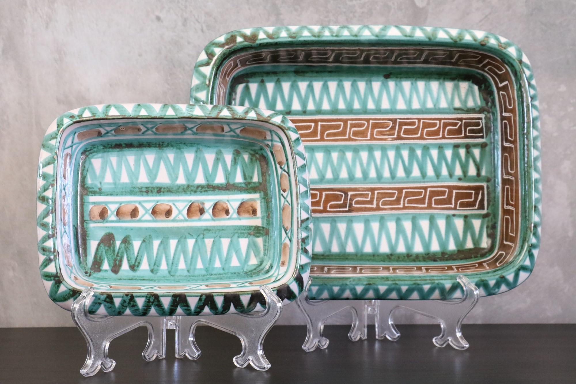 Francese Robert Picault, Set di due piatti in ceramica, firmati, Vallauris, Francia, anni '50 in vendita