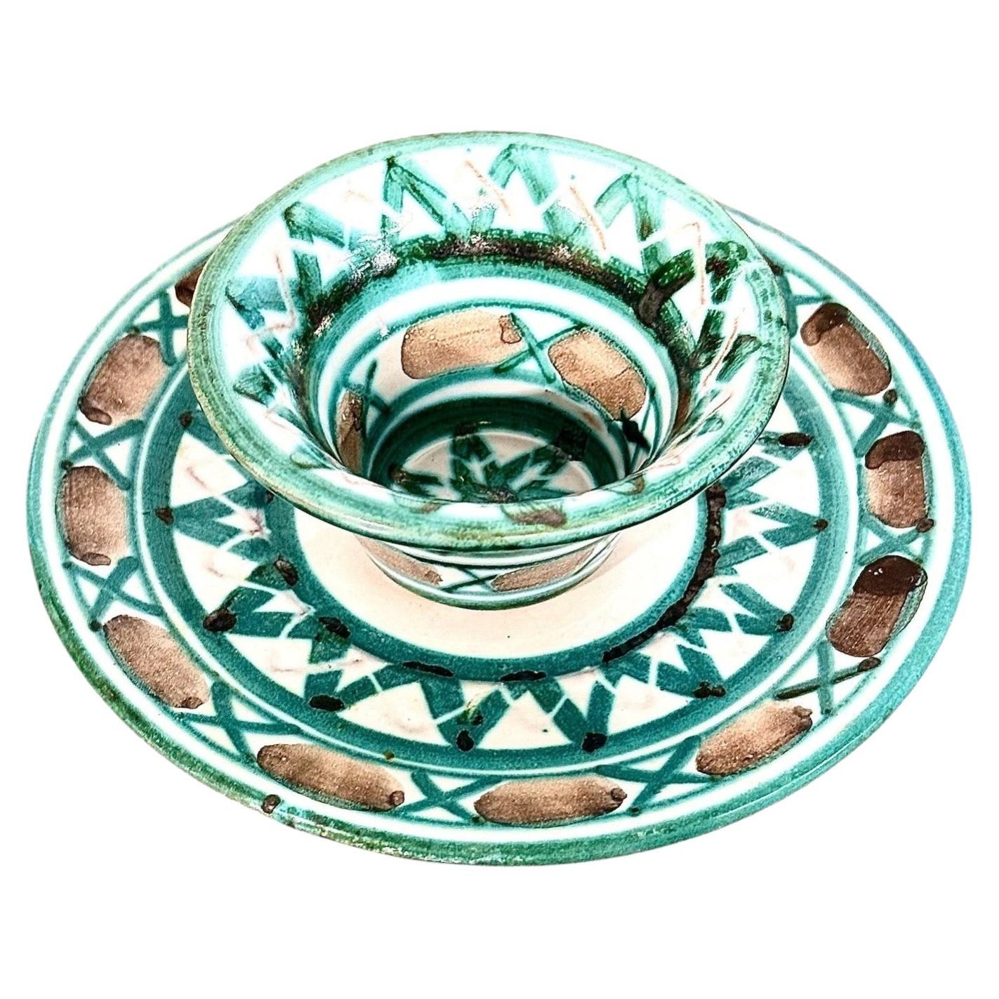 Robert Picault Vallauris Ceramic Bowl and Saucer, Mid-20th Century For Sale