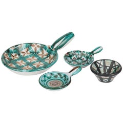 Robert Picault Vallauris Four Teal Art Pottery Dishes, 1950s