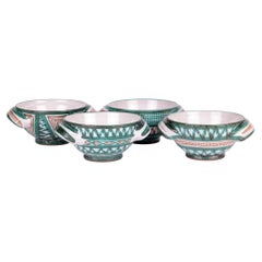 Robert Picault Vallauris Mid-Century Four Hand Painted Pottery Soup Bowls