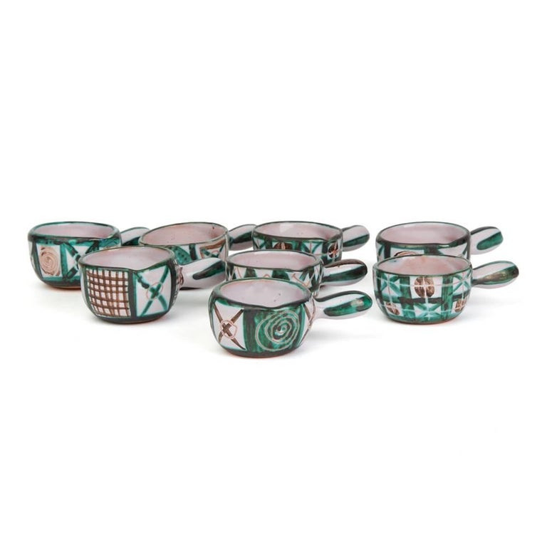 Robert Picault Vallauris Pottery Eight Mini Sauce Jugs, 1950s at 1stDibs