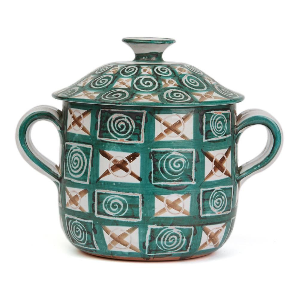 French Robert Picault Vallauris Teal Art Pottery Tureen, 1950s