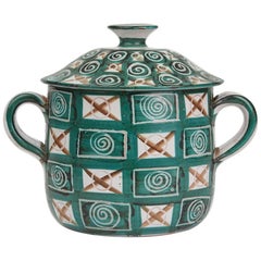 Robert Picault Vallauris Teal Art Pottery Tureen, 1950s