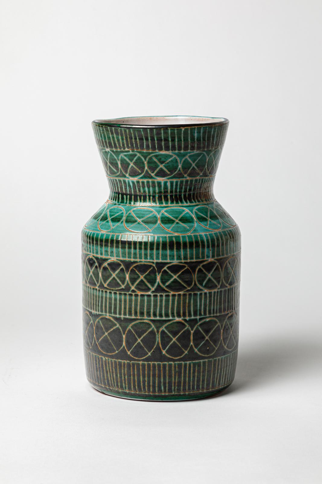 Mid-Century moderno Robert Picault vaso in ceramica bianco e verde del XX secolo Vallauris 1970 in vendita
