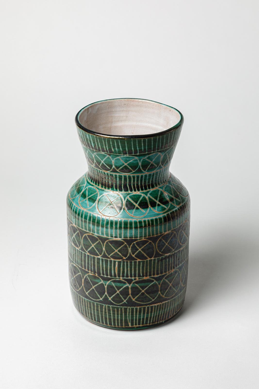 Francese Robert Picault vaso in ceramica bianco e verde del XX secolo Vallauris 1970 in vendita
