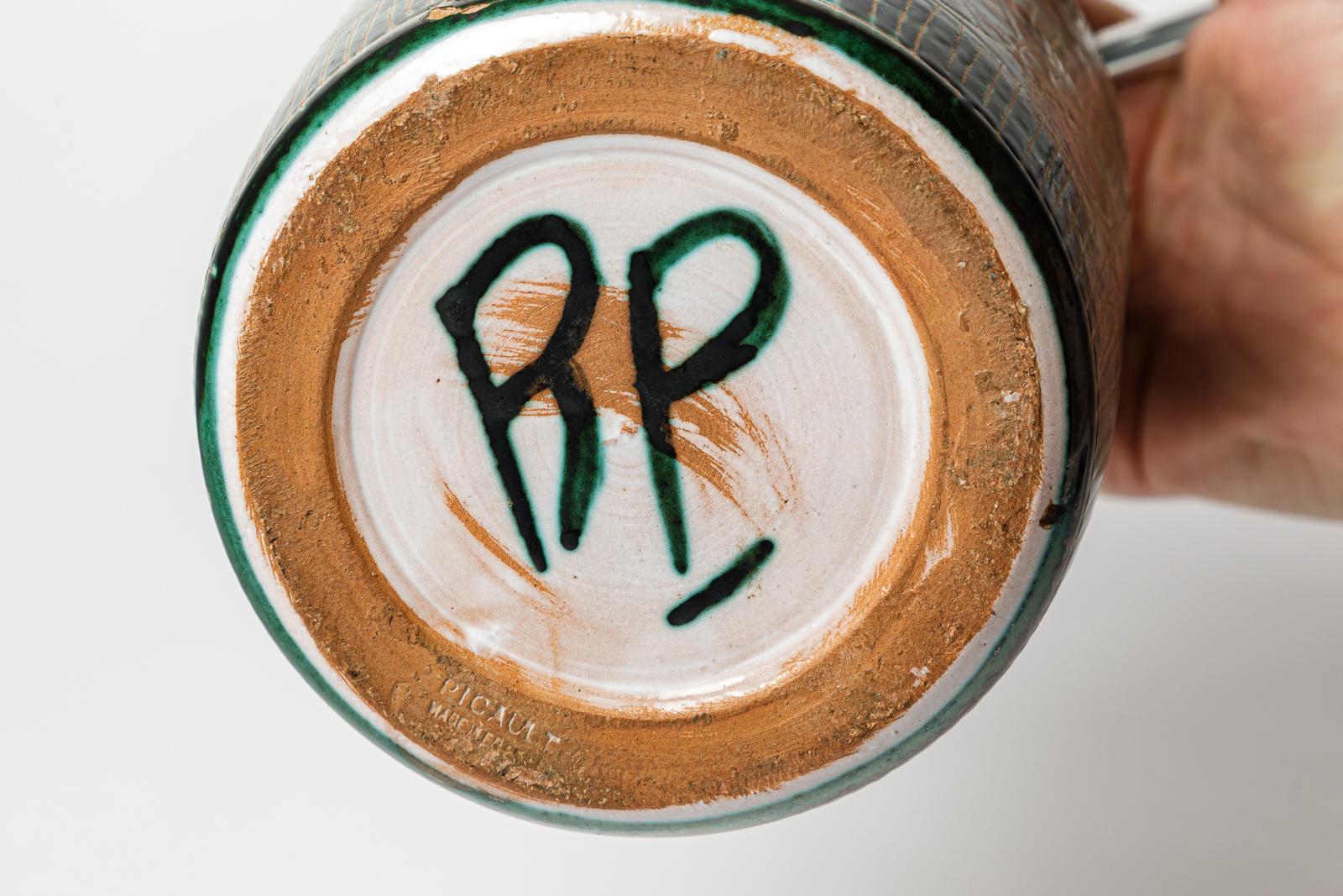 Ceramica Robert Picault vaso in ceramica bianco e verde del XX secolo Vallauris 1970 in vendita