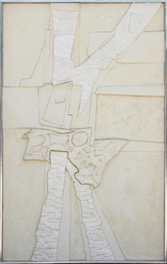 ""Polyurethane Relief #16" Peinture en relief abstraite géométrique et sculpturale blanche 
