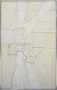""Polyurethane Relief #16" Weißes abstraktes geometrisches skulpturales Reliefgemälde