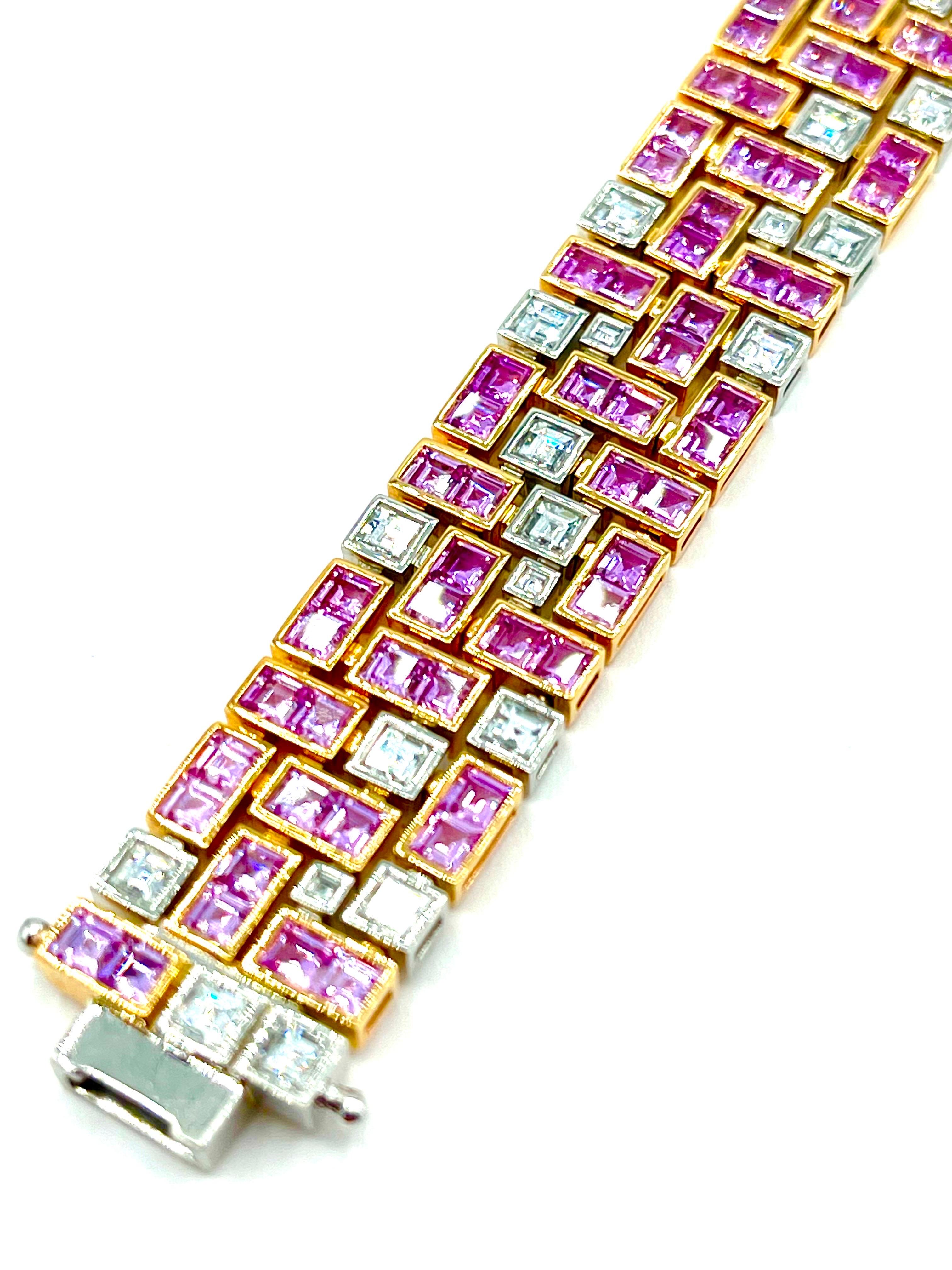 Women's or Men's Robert Procop 13.97 Carat Square Cut Pink Sapphire and Diamond Bracelet