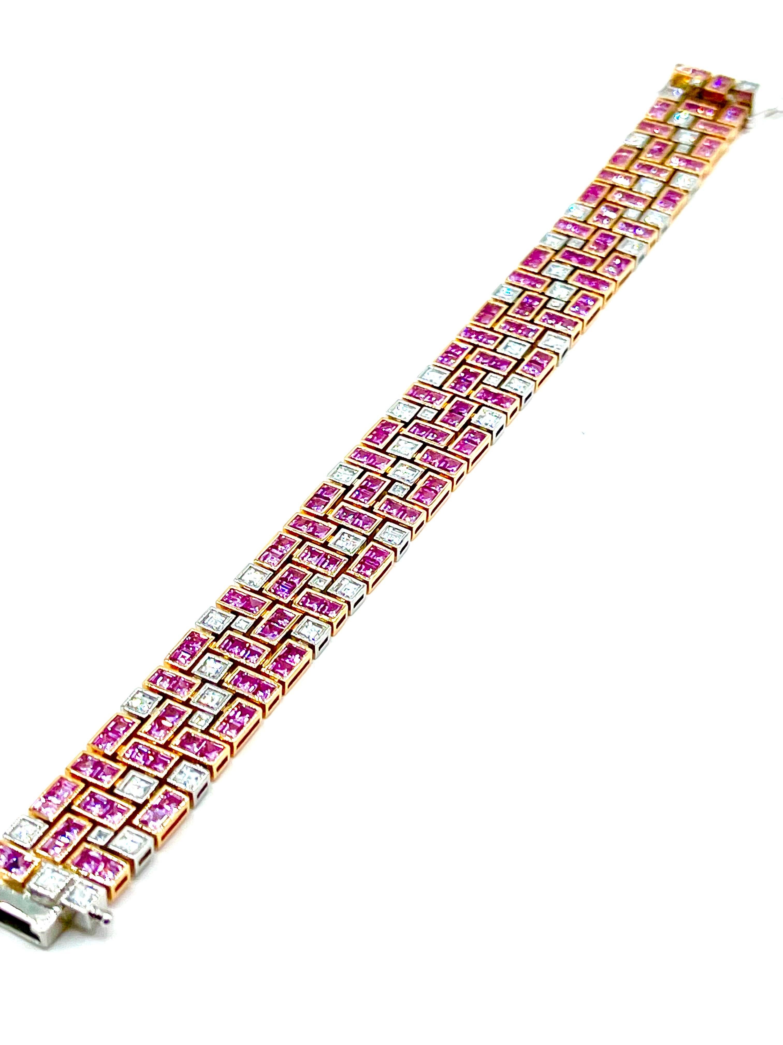 Robert Procop 13.97 Carat Square Cut Pink Sapphire and Diamond Bracelet 1