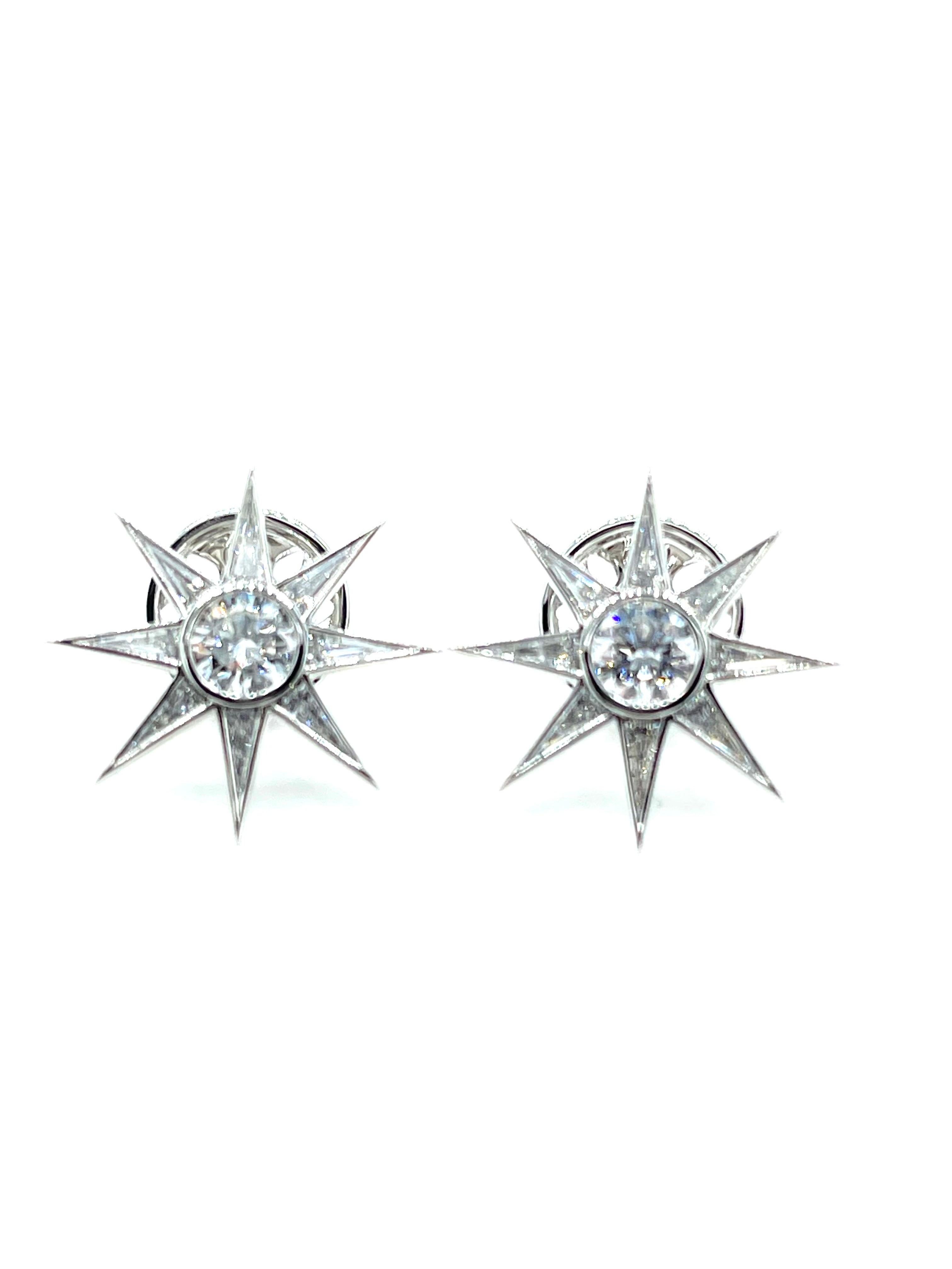 Round Cut Robert Procop 1.57 Carats Diamond Luminous Twinkle Star Platinum Earrings For Sale