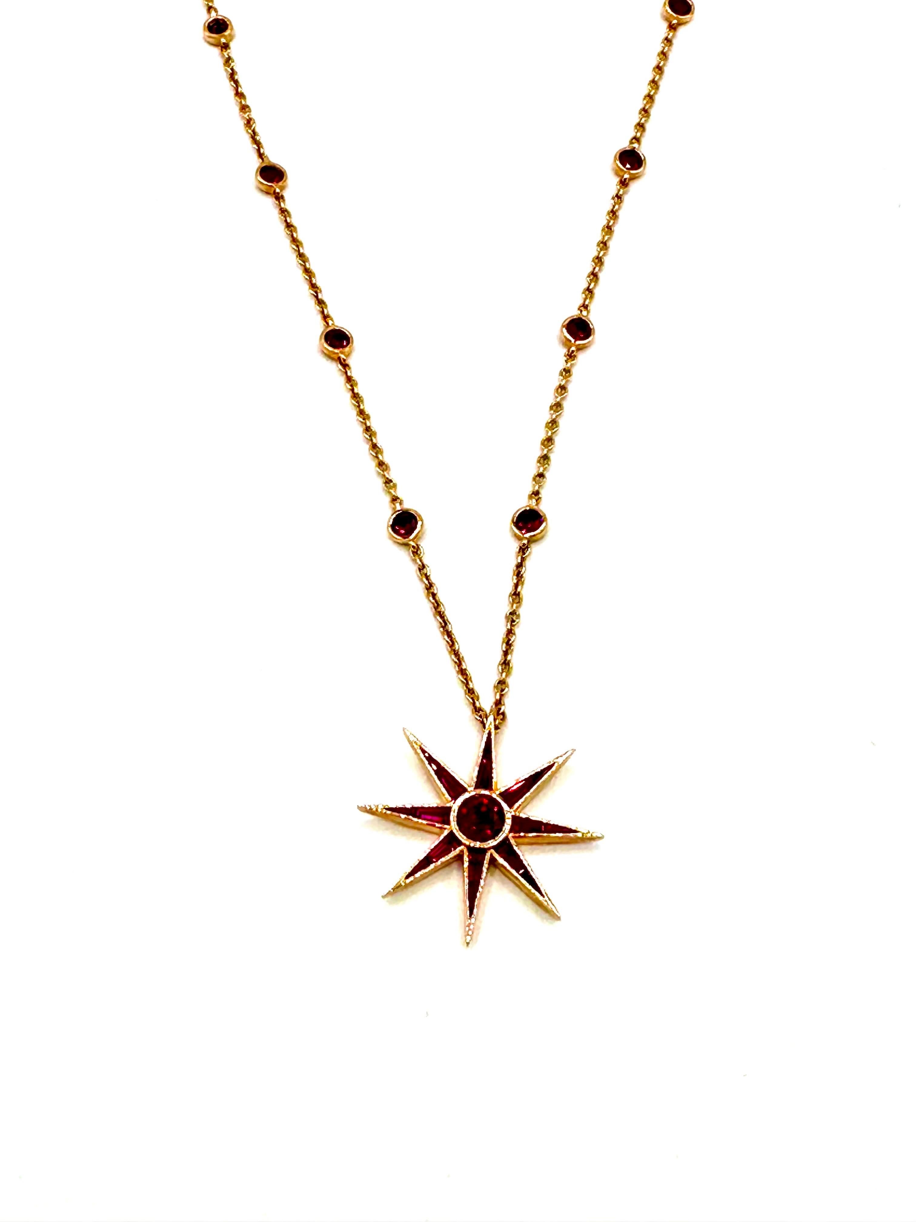 Modern Robert Procop 2.96 Carat Ruby Luminous Starburst Pendant Necklace in Rose Gold For Sale