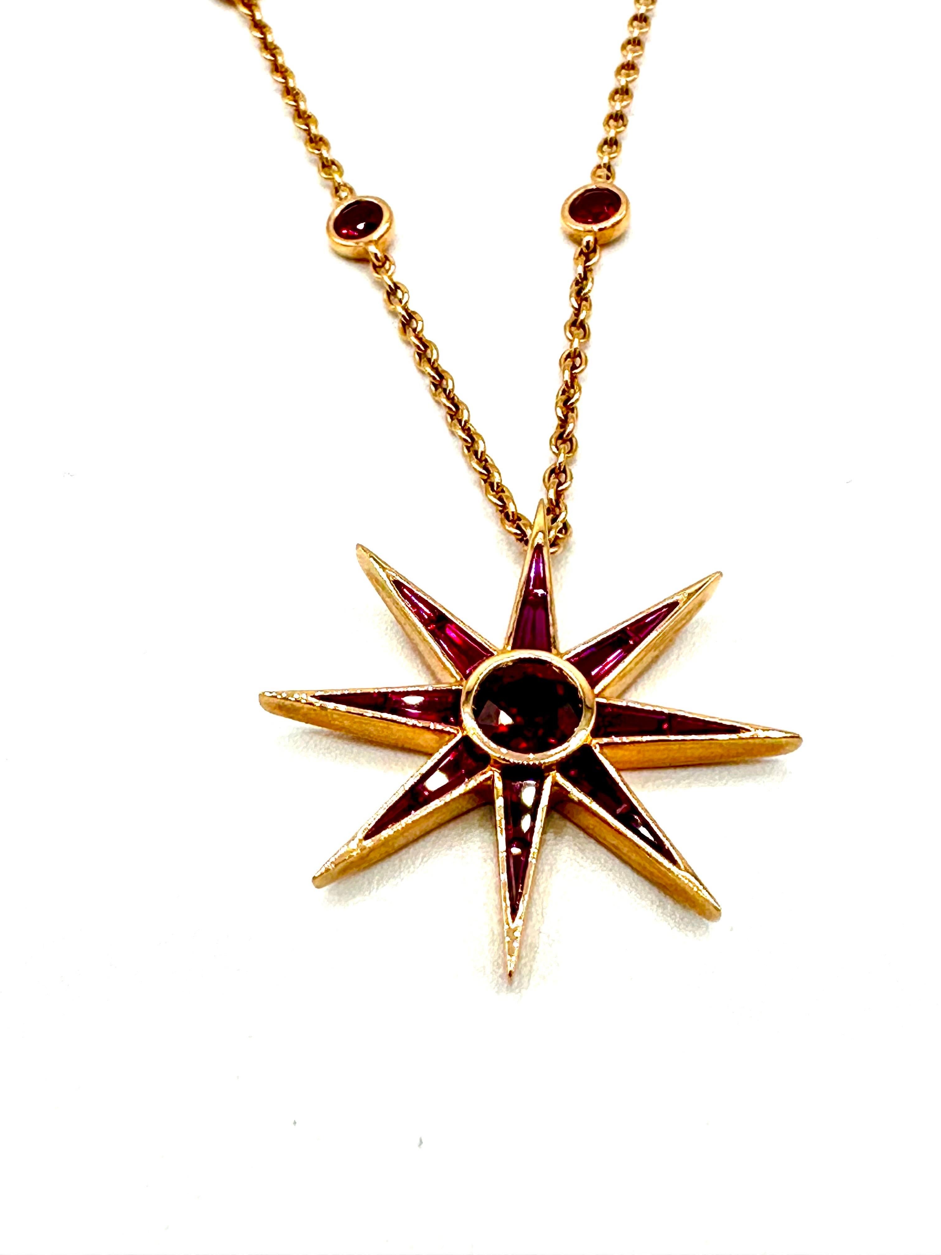 Round Cut Robert Procop 2.96 Carat Ruby Luminous Starburst Pendant Necklace in Rose Gold For Sale