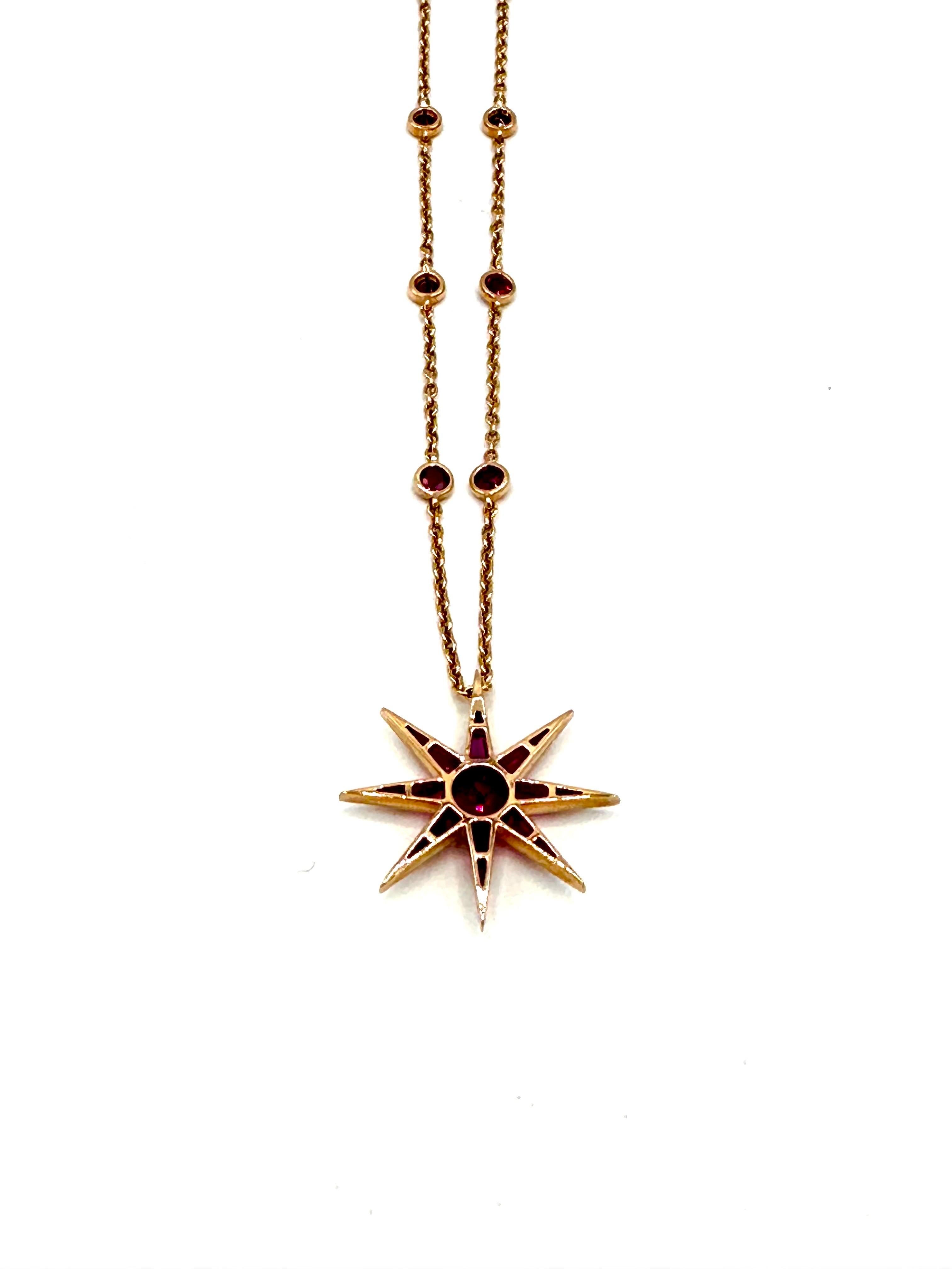 Women's or Men's Robert Procop 2.96 Carat Ruby Luminous Starburst Pendant Necklace in Rose Gold For Sale
