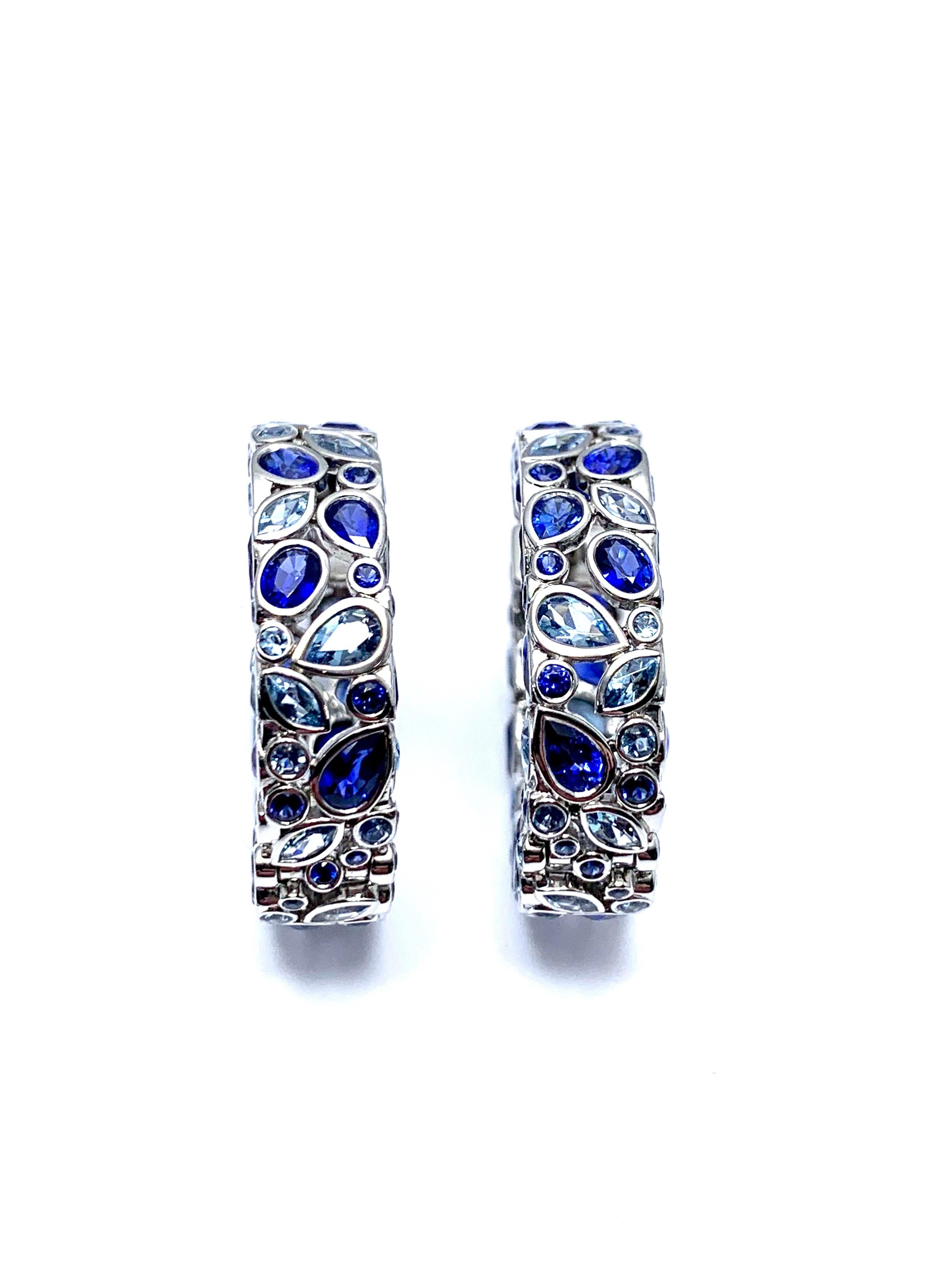 Robert Procop De La Vie Blue Sapphire and Aquamarine Platinum Hoop Earrings 1