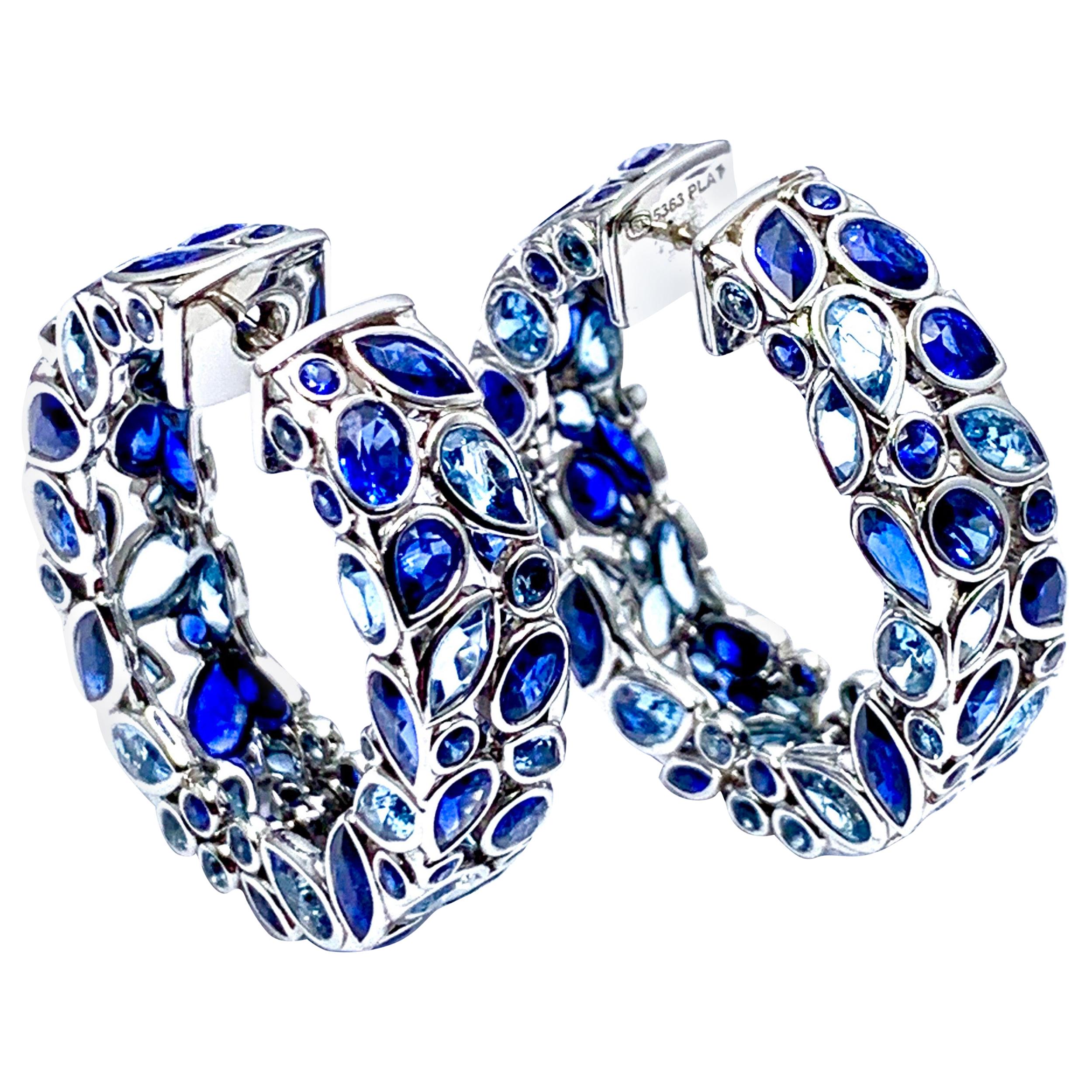 Robert Procop De La Vie Blue Sapphire and Aquamarine Platinum Hoop Earrings