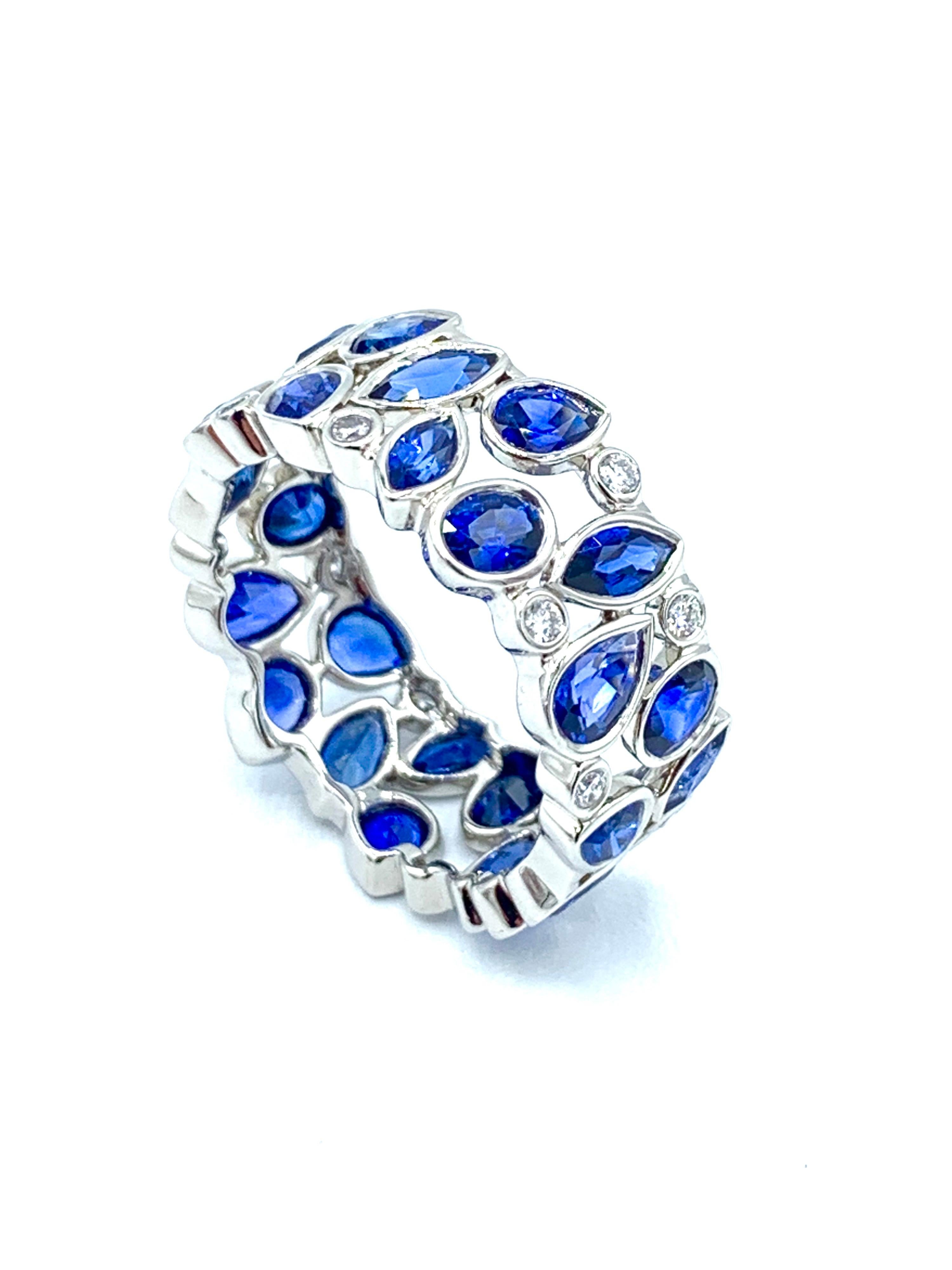 Women's or Men's Robert Procop De La Vie Blue Sapphire and Diamond Platinum Band Ring