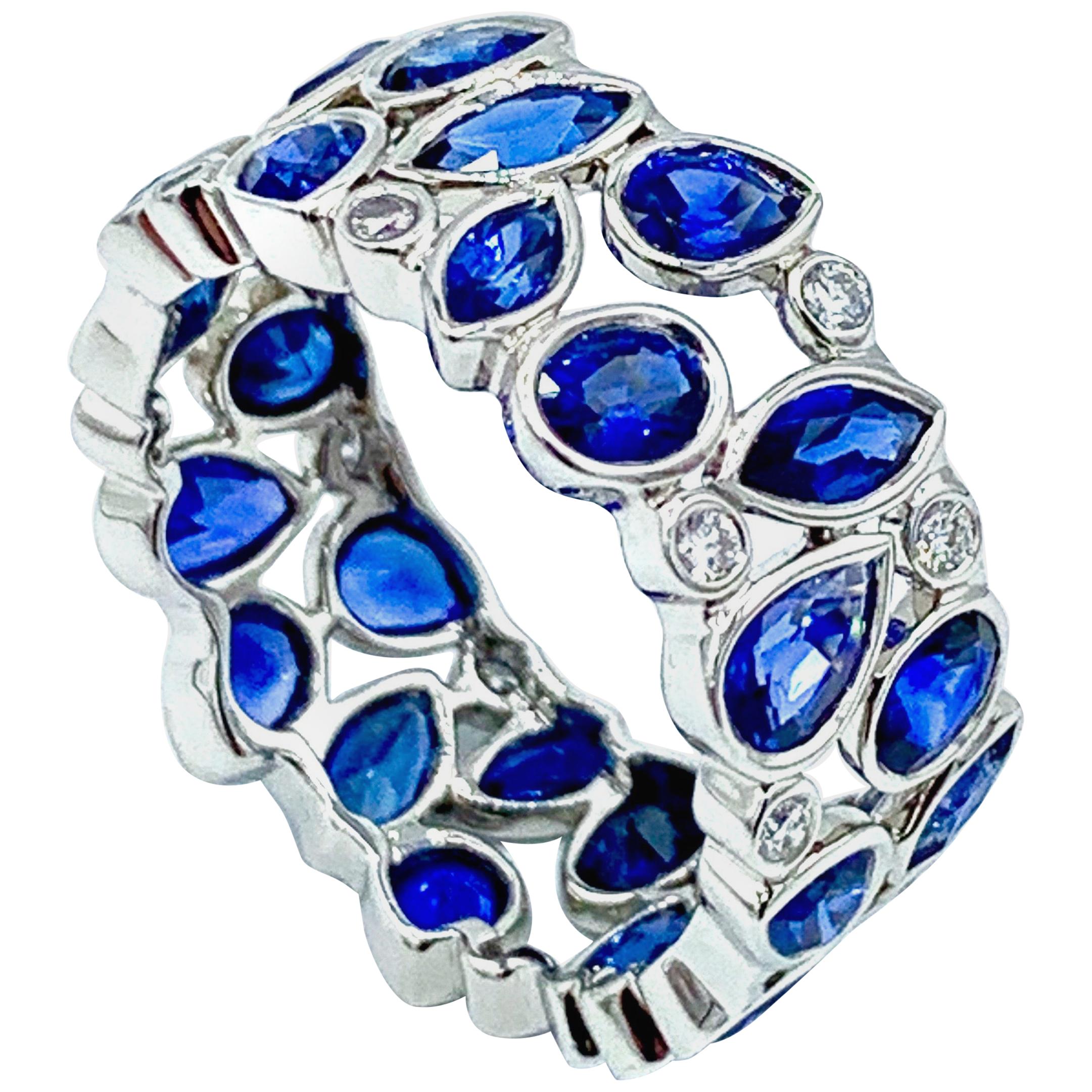 Robert Procop De La Vie Blue Sapphire and Diamond Platinum Band Ring